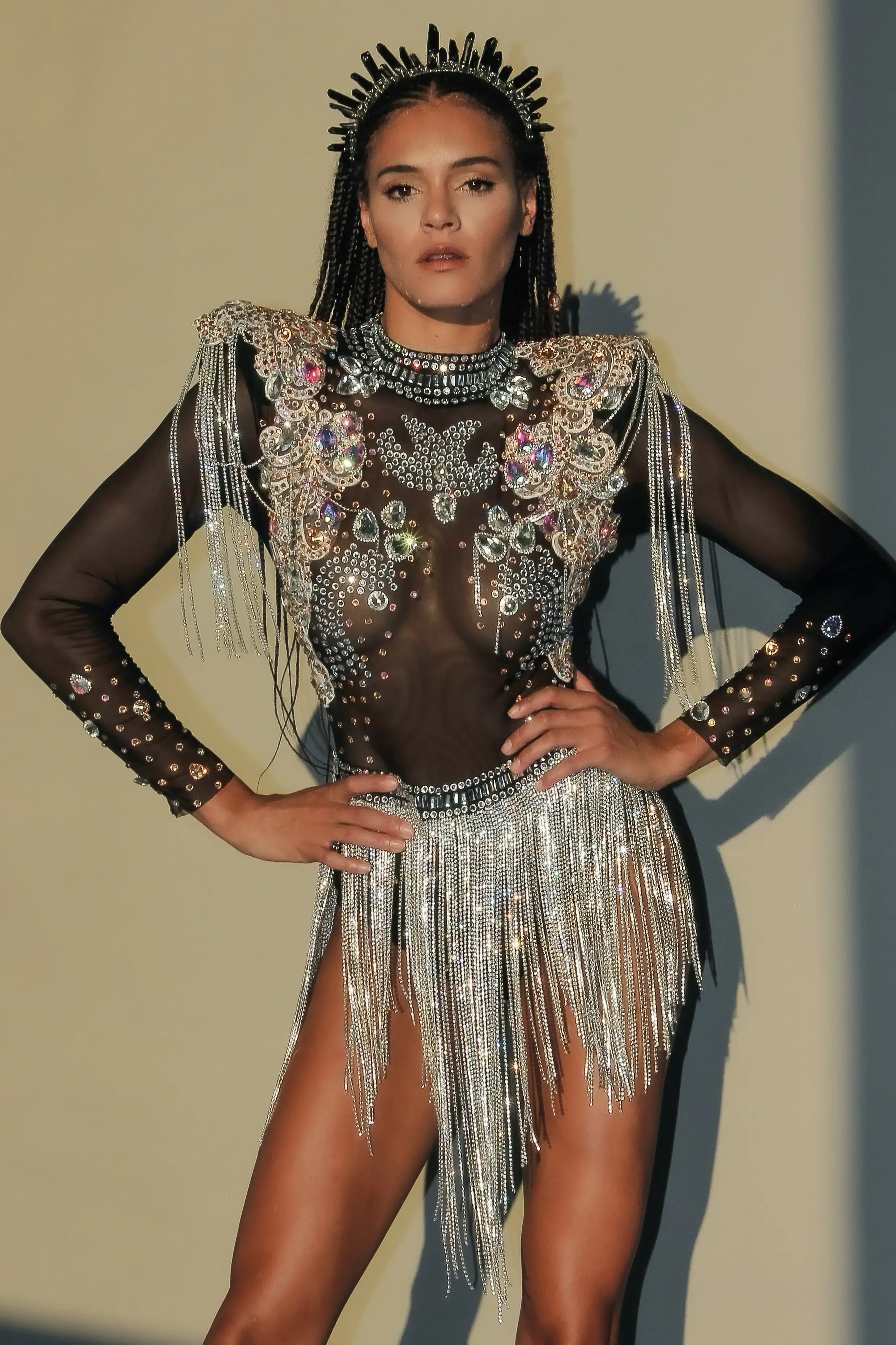 Strass Einteiliger Kurzer Overall Sexy Mesh Diamant Quaste Sparkle Einteilige Kurze Bodys Weibliche Bühnentänzerin Tragen Image