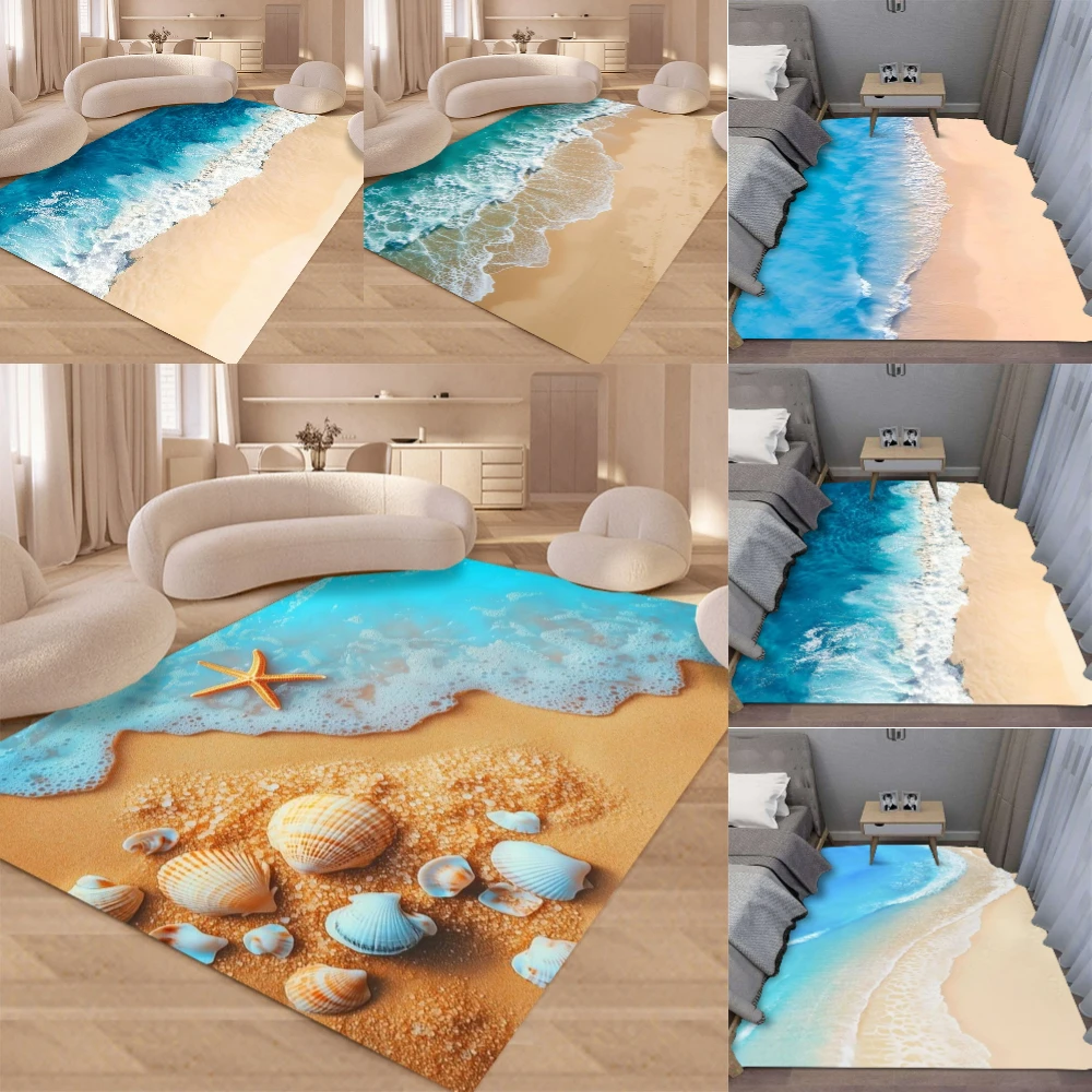 Sommer Charm Wellen Strand Muschel Teppich für Wohnzimmer Sofa Dekor Teppiche Schlafzimmer Teppich Küche Couchtisch Bodenmatte Flur Teppich Image