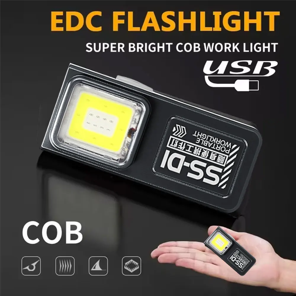 Mini-LED-Taschenlampe, wiederaufladbar über USB, leistungsstarke Taschenlampe, tragbare Taschenlaterne, Flutlicht-Arbeitsleuchte mit Magnet für den Notfall im Freien Image