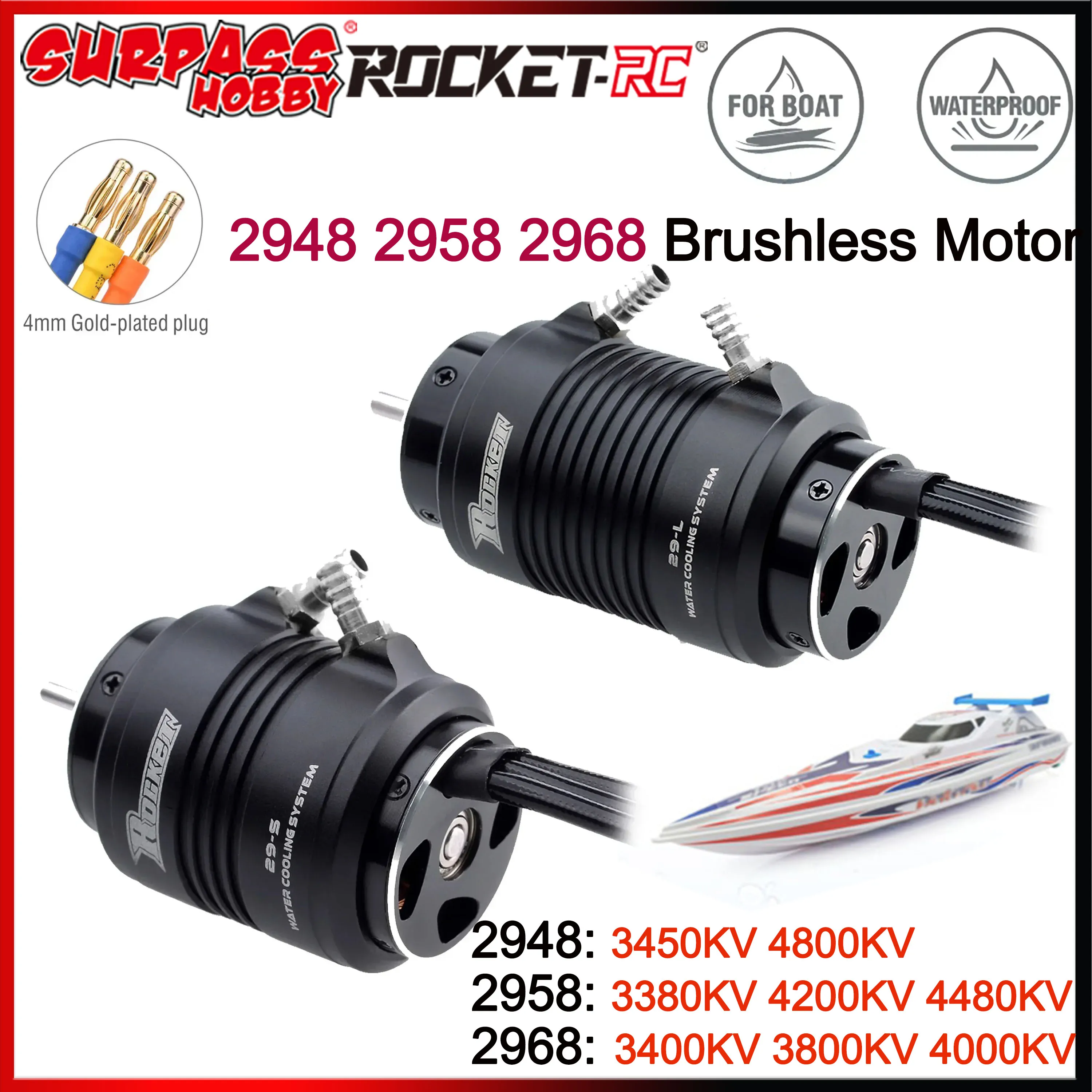 Surpass Hobby Rocket 2948 2958 2968 Wasserkühlmantel, bürstenloser Bootsmotor für 600–800 mm RC-Boot Feilun FT011 FT012 Traxxas