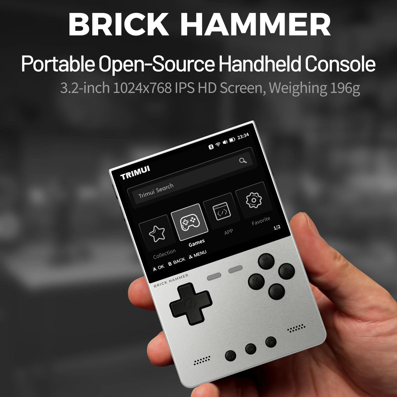 BOYHOM TRIMUI BRICK HAMMER Handheld-Spielkonsole Retro-Videospiele 3,2'' IPS-Bildschirm Vollmetall CNC Linux-System Tragbares Gaming-Gerät