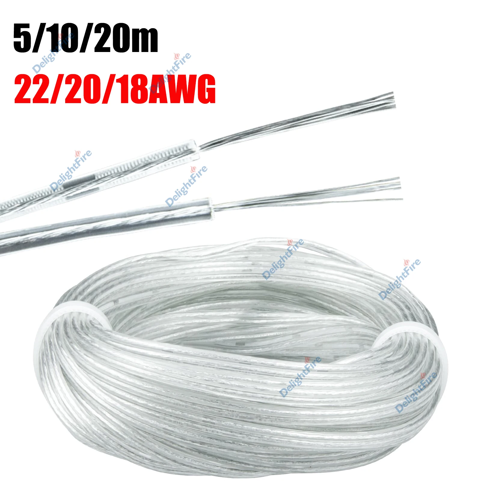 22 20 18 AWG 2-poliger transparenter Draht, flexible elektrische Kabel für LED-Neonlicht, Kopfhörer, Audio-Soundsystem, Mikrofon, Auto Image