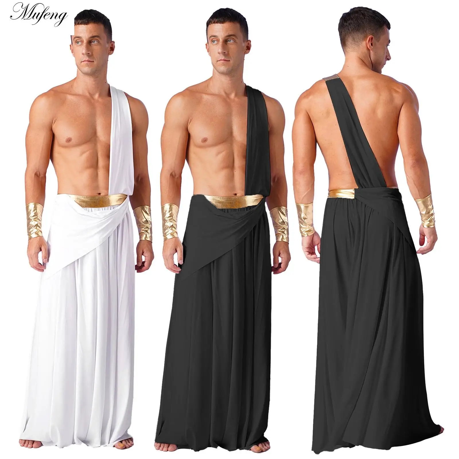 Herren alten griechischen Gott Toga Gladiator Party Cosplay Kostüm römische klassische Tago Robe eine Schulter langen Rock Armbänder Halloween Image