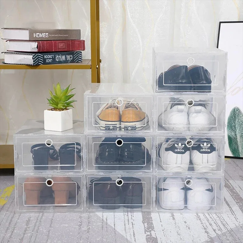 6er-Pack transparente Schuhbox-Schuh-Organizer, verdickt, faltbar, staubdichte Aufbewahrungsbox, stapelbarer kombinierter Schuhschrank. Verkauf
