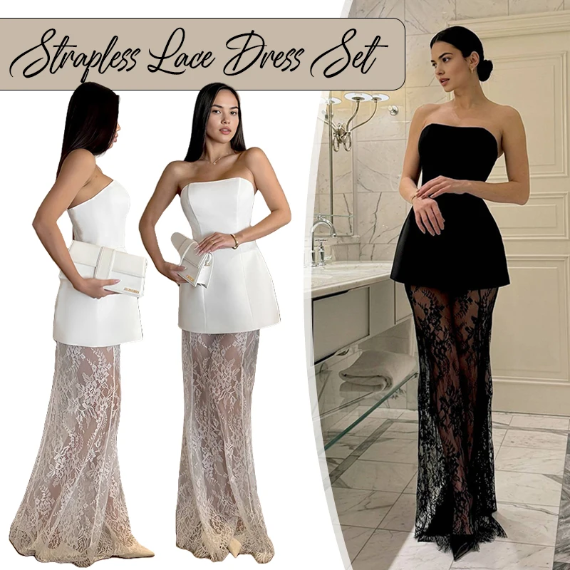 Mode Liebsten Spitze Kleid Sets Weibliche Elegante Sexy Strap Weste Hohe Taille Splice Langen Rock Damen Schlank Bankett 2-teiliges Set Image