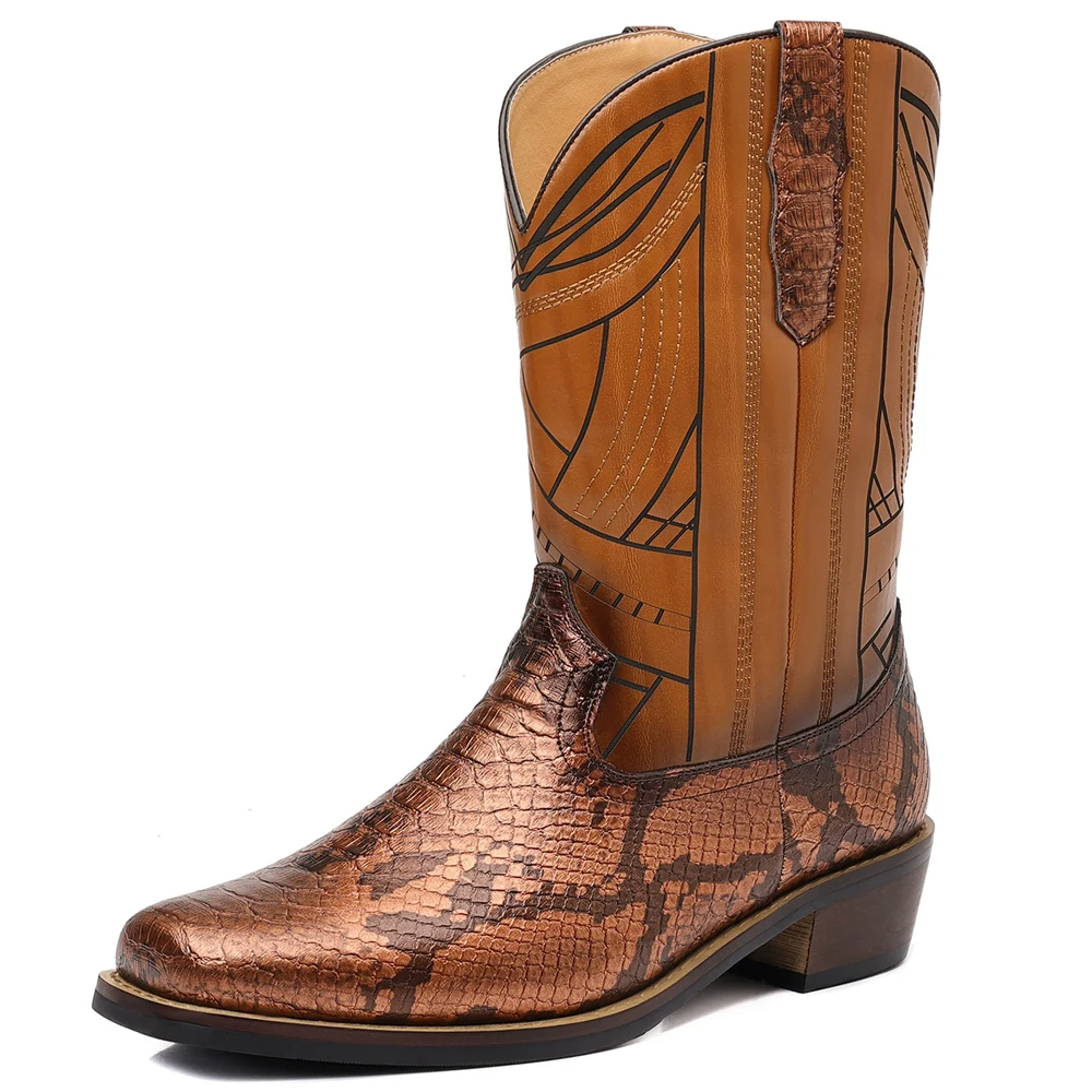 Hochwertige Western-Cowboystiefel Herrenschuhe Serpentine Obermaterial Design Ritter Herrenstiefel Herren Outdoor Wanderschuhe Kniehohe Stiefel