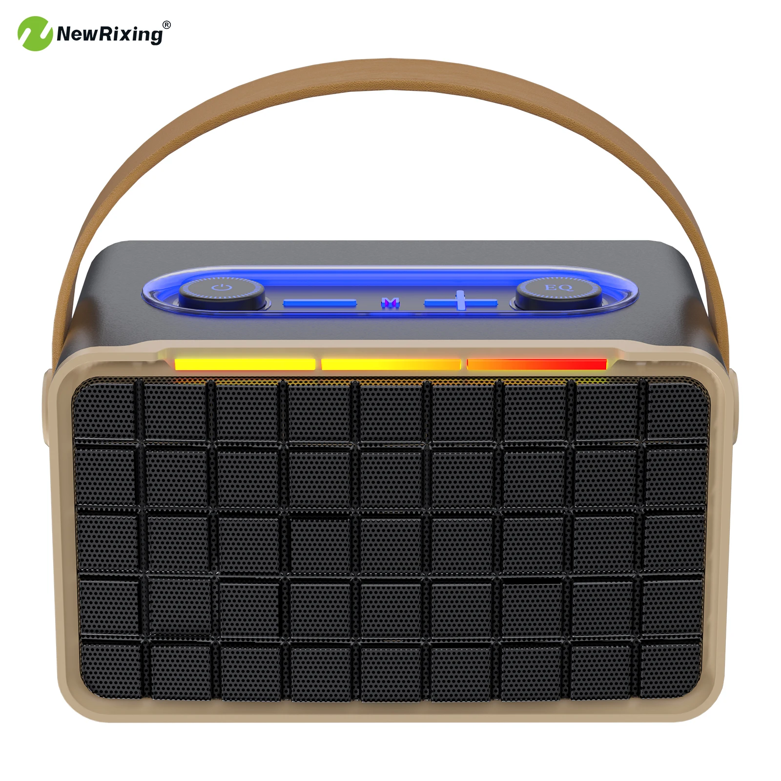 NEWRIXING Tragbarer kabelloser Mini-Lautsprecher, BT-Lautsprecher, 14 W, hohe Lautstärke, mehrfarbige RGB-Leuchten, BT/AUX/USB/TF, für Zuhause, Reisen, Outdoor Image