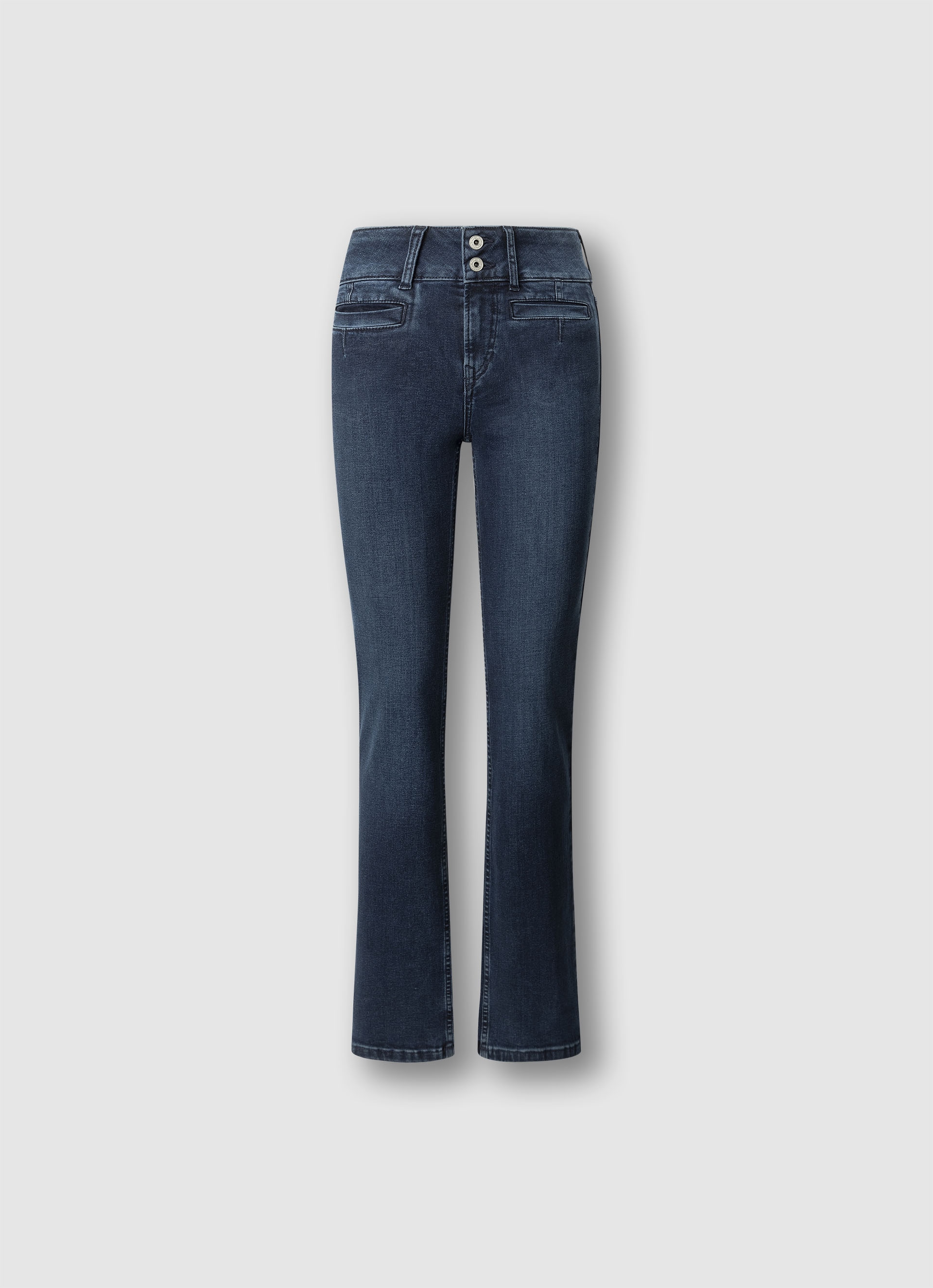 Straight-Jeans PEPE JEANS "CONTOUR BERYL", Damen, Gr. 30, Länge 30, mid blau denim 7fb, Denim/Jeans, Obermaterial: 84% Baumwolle, 15% Polyester, 1% Elasthan, straight fit lang, Jeans Straight-Jeans, mit doppeltem Knopfverschluss, Mid Waist