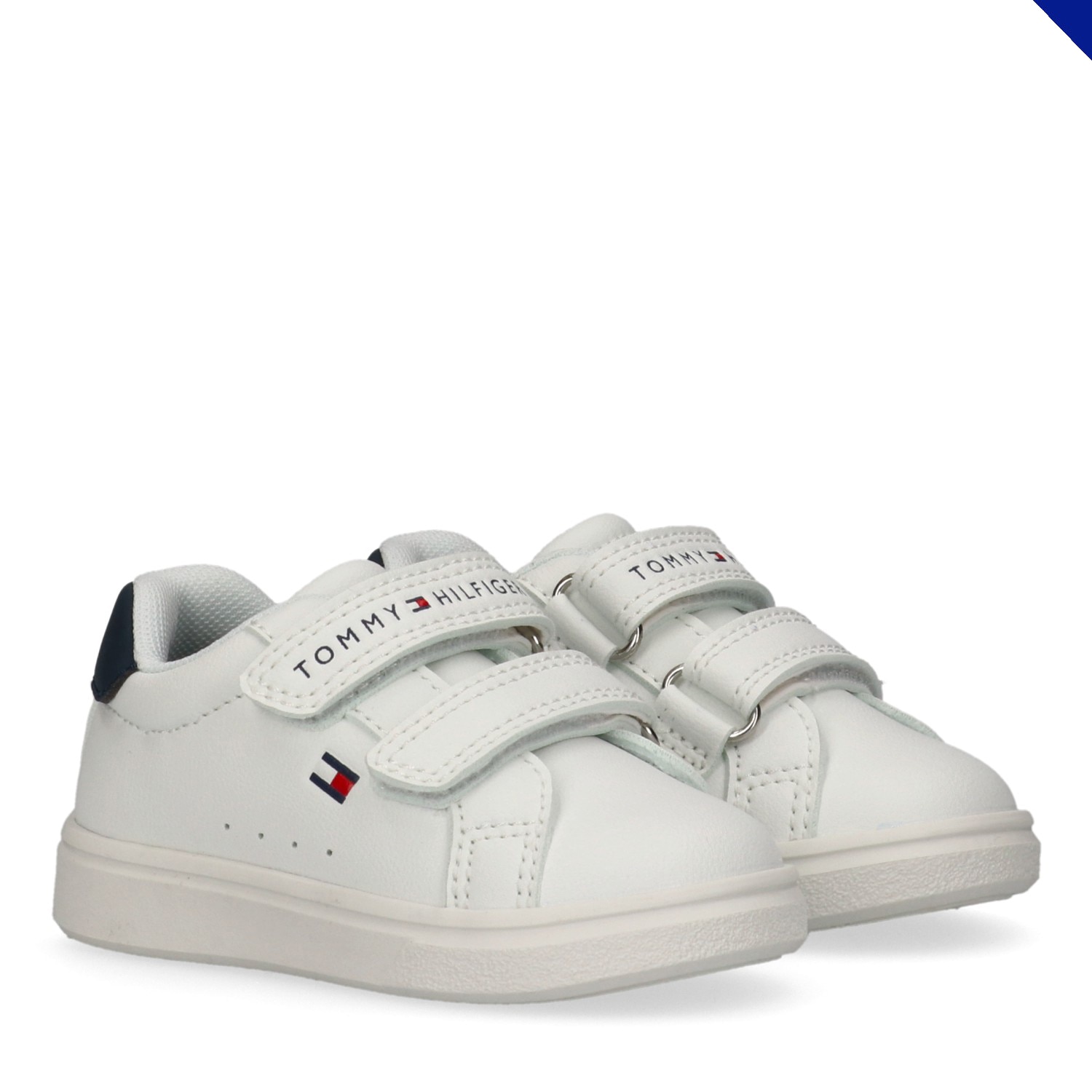 Sneaker TOMMY HILFIGER, Damen, Gr. 29, weiß, blau, Lederimitat, Schuhe Sneaker, Casual Sneaker, Klettschuh, Halbschuh mit Logoschriftzug