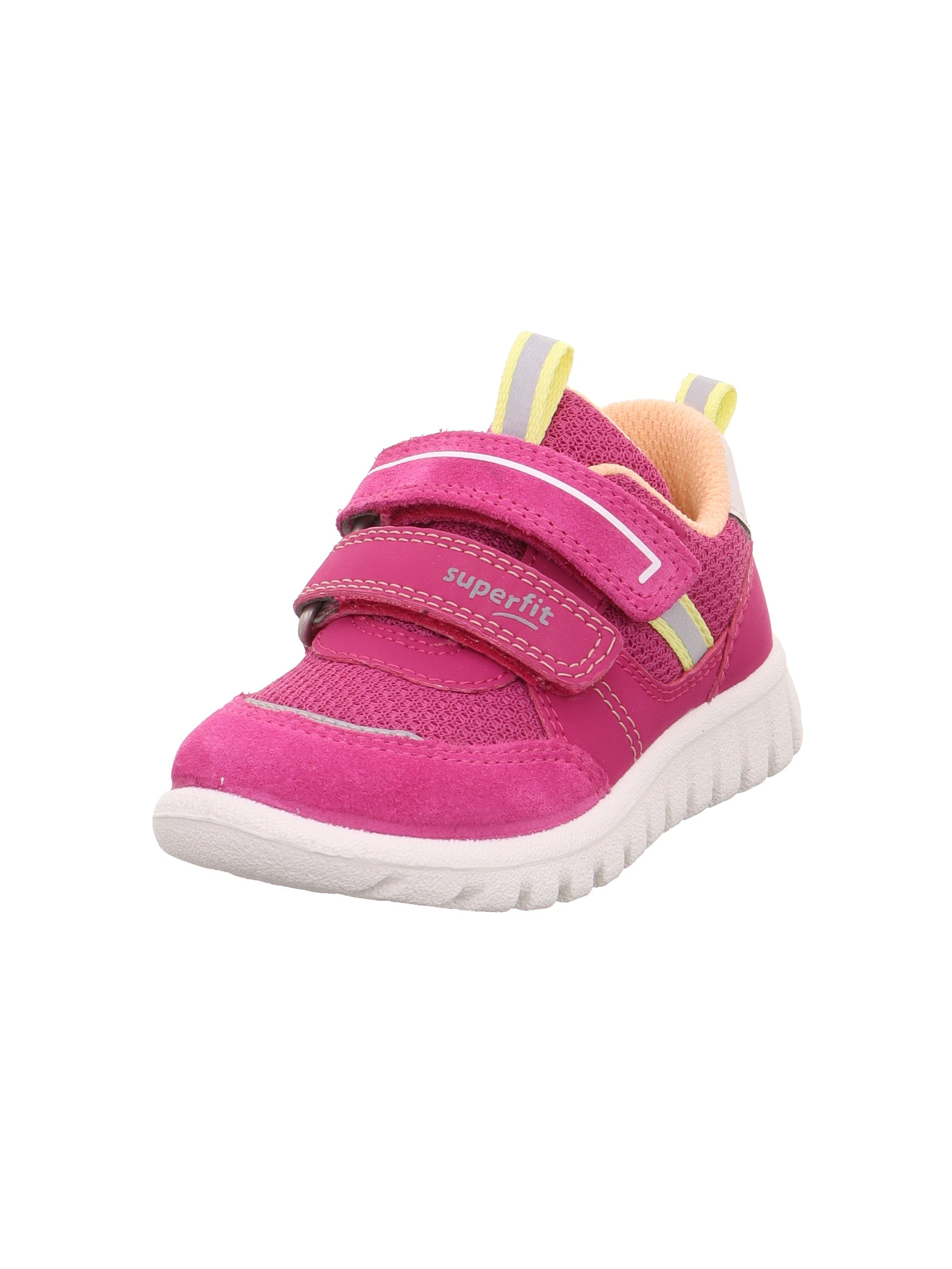 Sneaker SUPERFIT "SPORT7 MINI WMS: mittel", Damen, Gr. 25, pink, orange, Lederimitat, Textil, Veloursleder, unifarben mit Farbeinsatz, Schuhe Sneaker, Klettschuh, in WMS: Weite mittel, Größenschablone zum Download