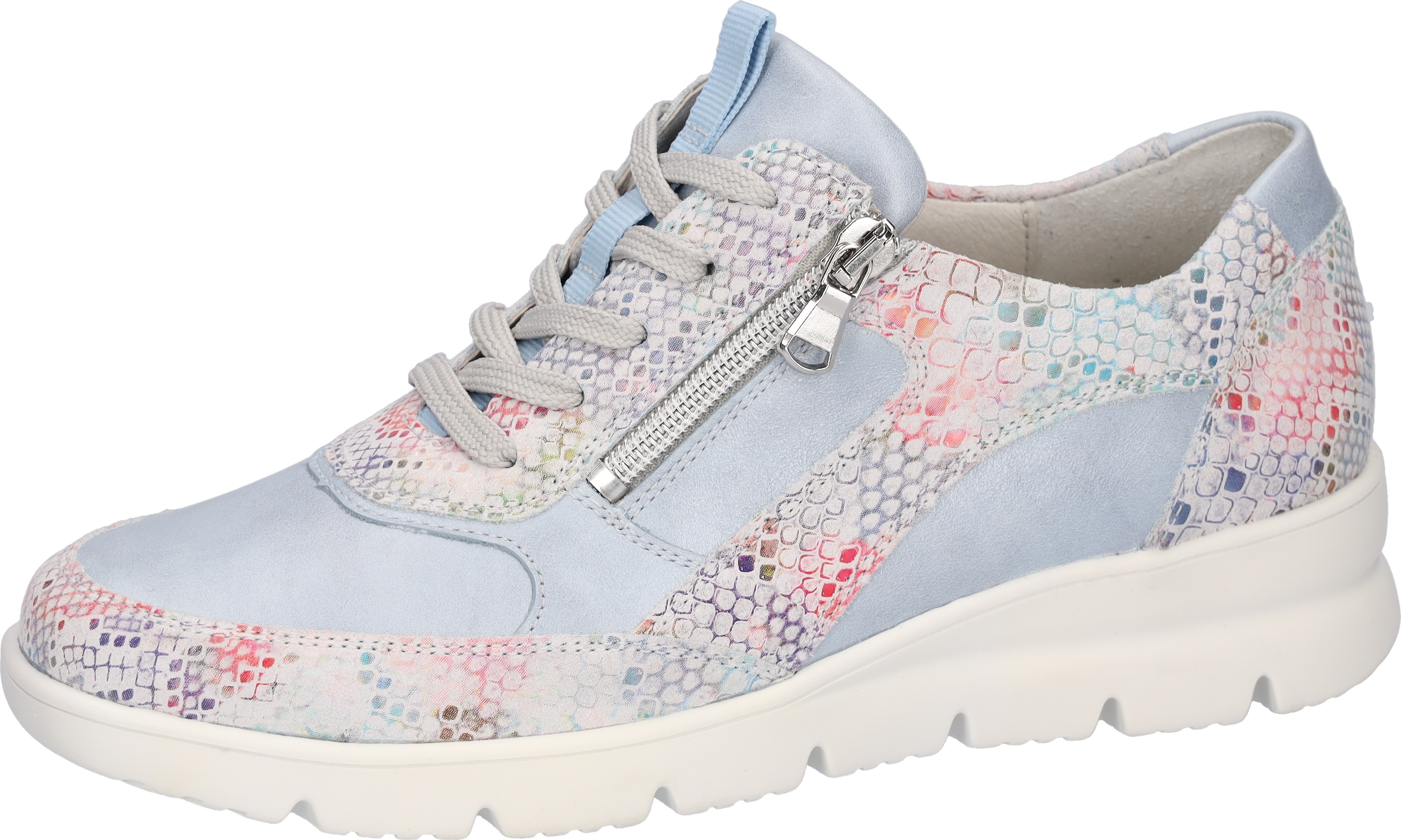 Keilsneaker WALDLÄUFER "H-BRUNI", Damen, Gr. 5,5 (38,5), hellblau, multicolor, Nubukleder, Veloursleder, Reptilienprägung, Schuhe, Schnürschuh, Halbschuh in Bequemweite H (= sehr weit)