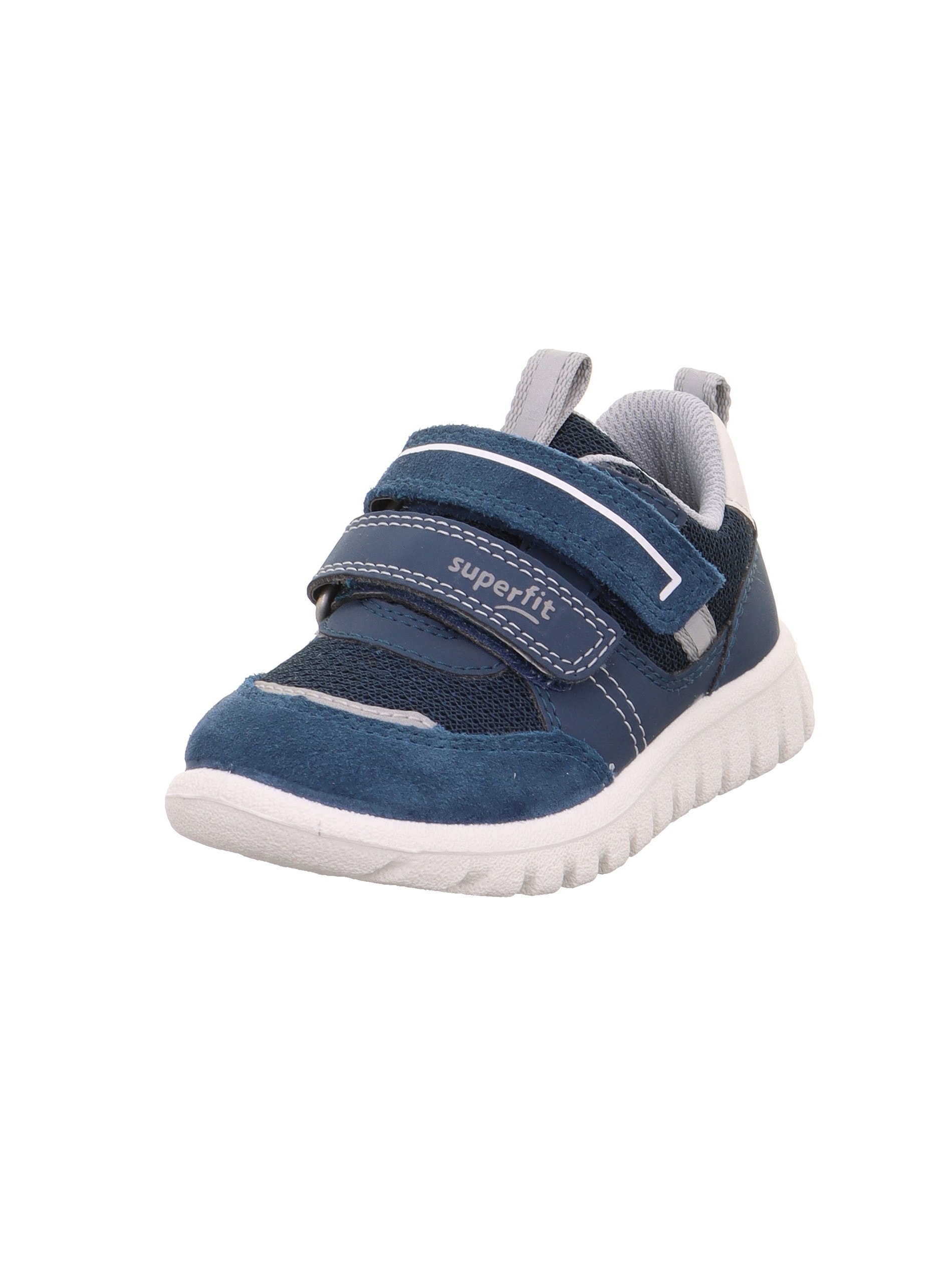 Sneaker SUPERFIT "SPORT7 MINI WMS: mittel", Damen, Gr. 29, dunkelblau, hellblau, Lederimitat, Textil, Veloursleder, unifarben mit Farbeinsatz, Schuhe Sneaker, Klettschuh, in WMS: Weite mittel, Größenschablone zum Download