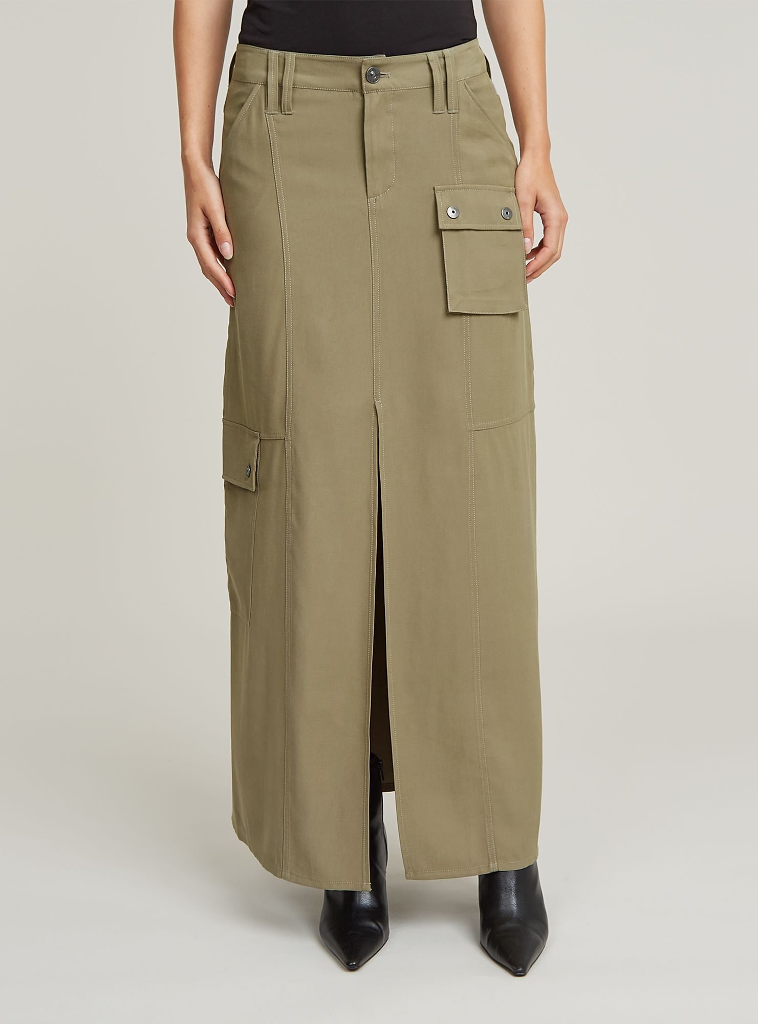 Maxikleid G-STAR "Fluid Langer Rock", Damen, Gr. 32, Normalgrößen, ensis grün, Obermaterial: 90% Viskose, 10% Polyester, Kleider Maxikleid