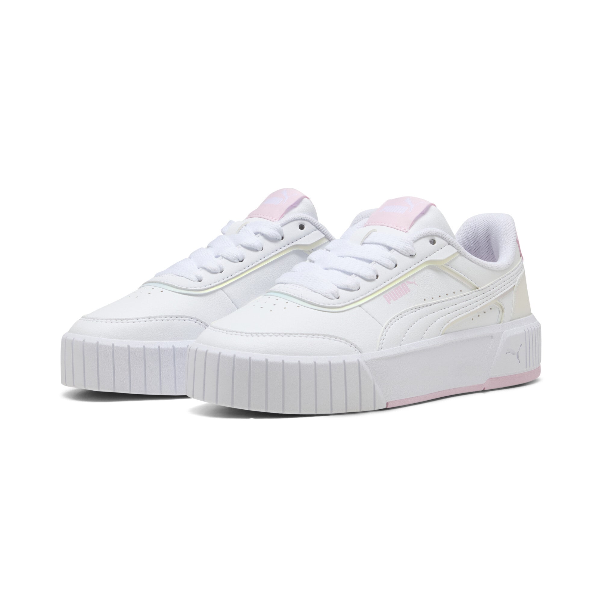 Sneaker PUMA "Carina Mia Holo 2.0 Sneakers Mädchen", Damen, Gr. 35,5, weiß pearl pink, Obermaterial: Textil, Synthetik; Futter: Textil; Innensohle: Textil; Laufsohle: Gummi, Schuhe Sneaker