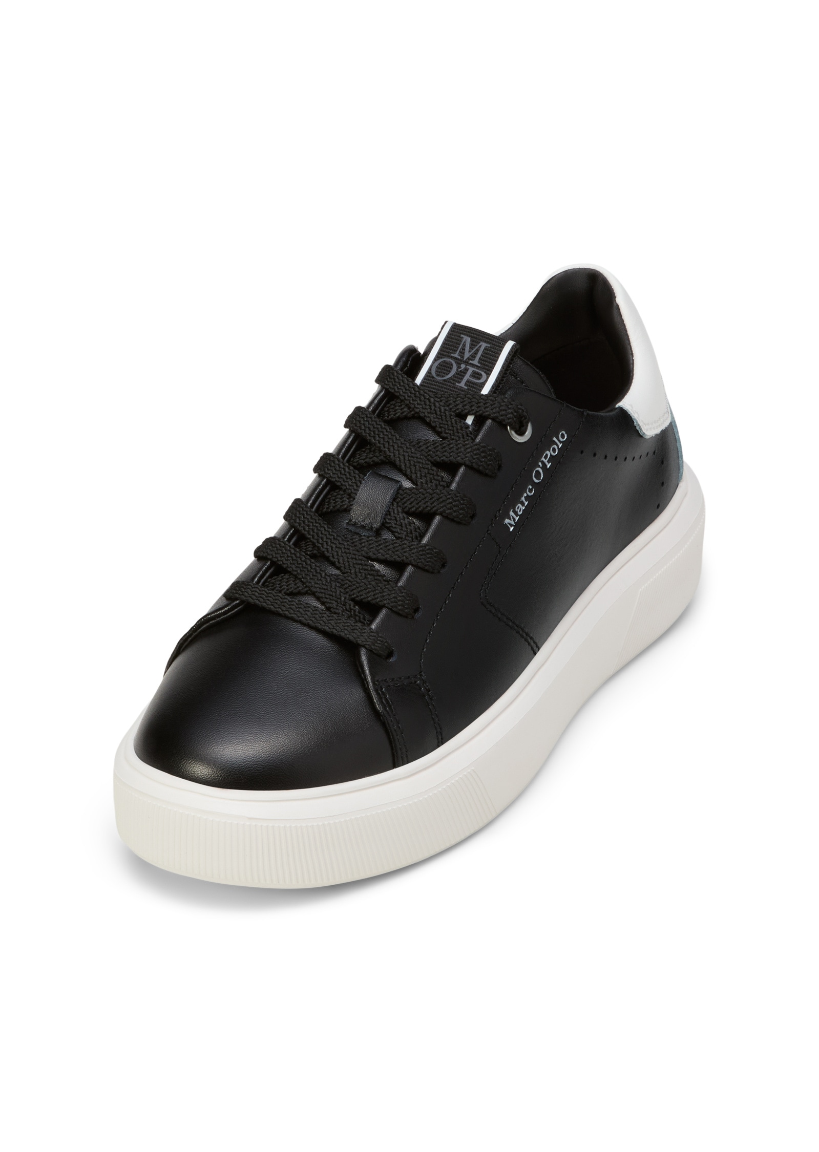 Sneaker MARC O'POLO "aus edlem Rindleder", Damen, Gr. 40, schwarz, sanftes weiß, Obermaterial: 100% Leder, unifarben, Schuhe Sneaker