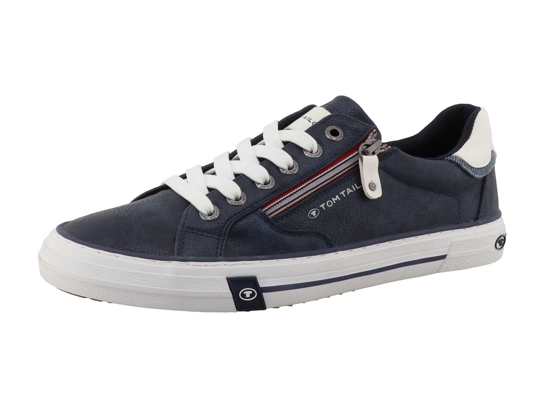 Sneaker TOM TAILOR, Herren, Gr. 43, navy, Lederimitat, Schuhe Sneaker, Freizeitschuh, Halbschuh, Schnürschuh mit Außen-Reißverschluss