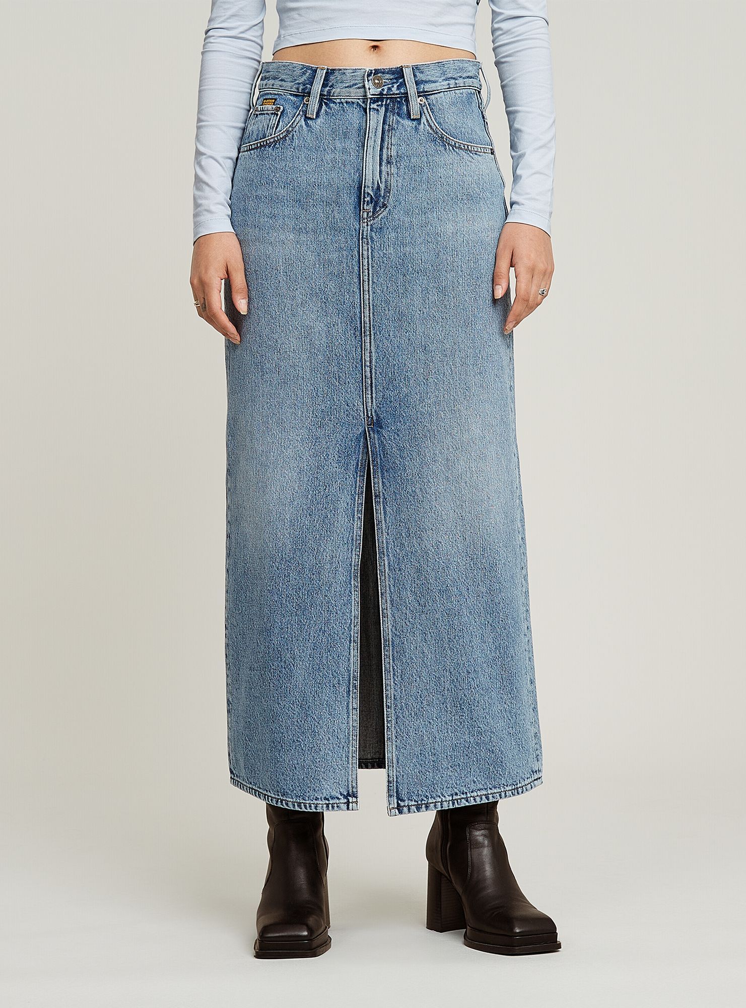 Jeanskleid G-STAR "Viktoria Long Rock", Damen, Gr. 25, Normalgrößen, faded blau torrent, Obermaterial: 30% Baumwolle, 20% Baumwolle, Kleider