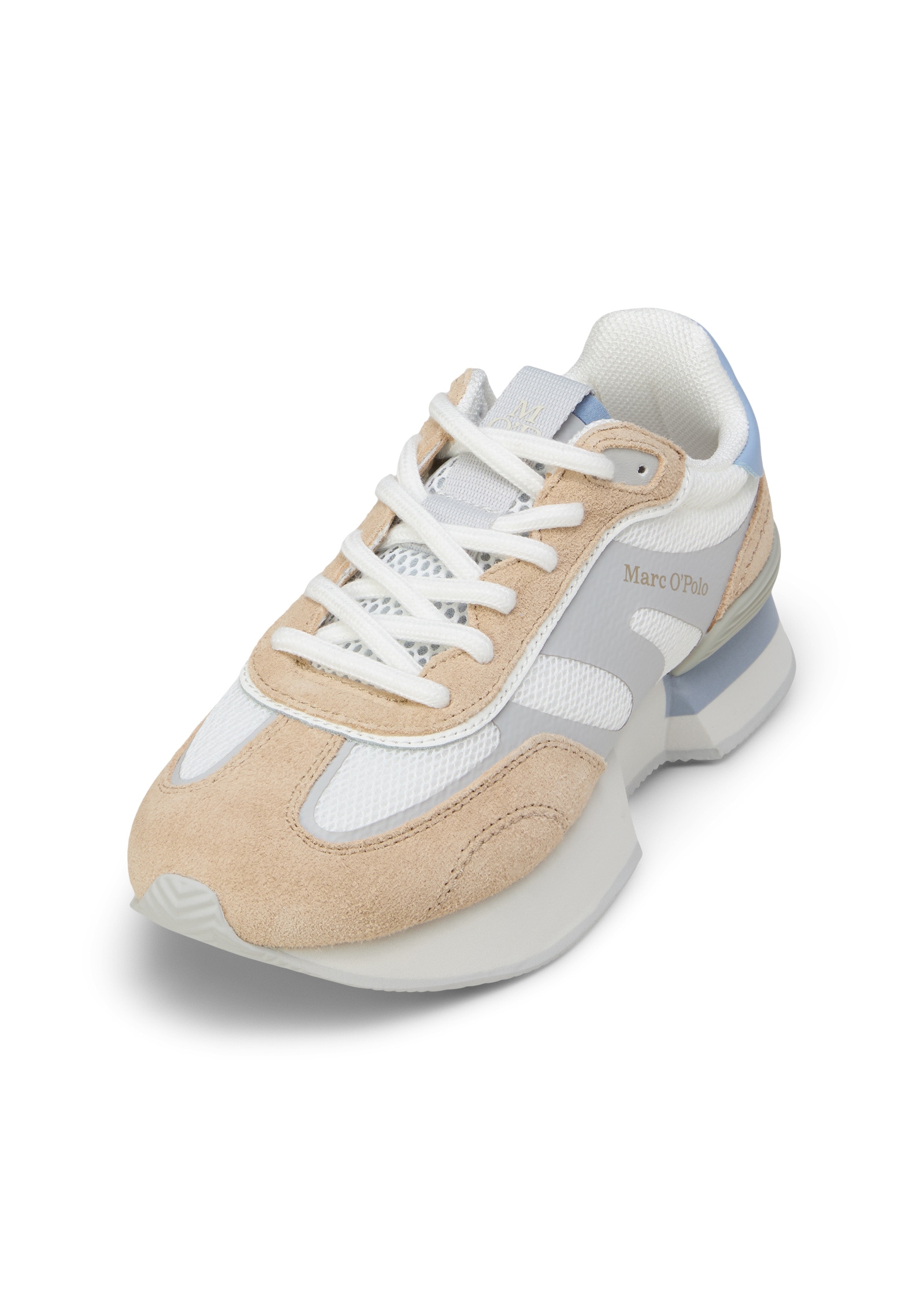 Sneaker MARC O'POLO "aus Veloursleder und Mesh", Damen, Gr. 36, fine sand, schwarz sea, Obermaterial: 80% Leder (Rind), 20% Polyester, unifarben, Schuhe Sneaker