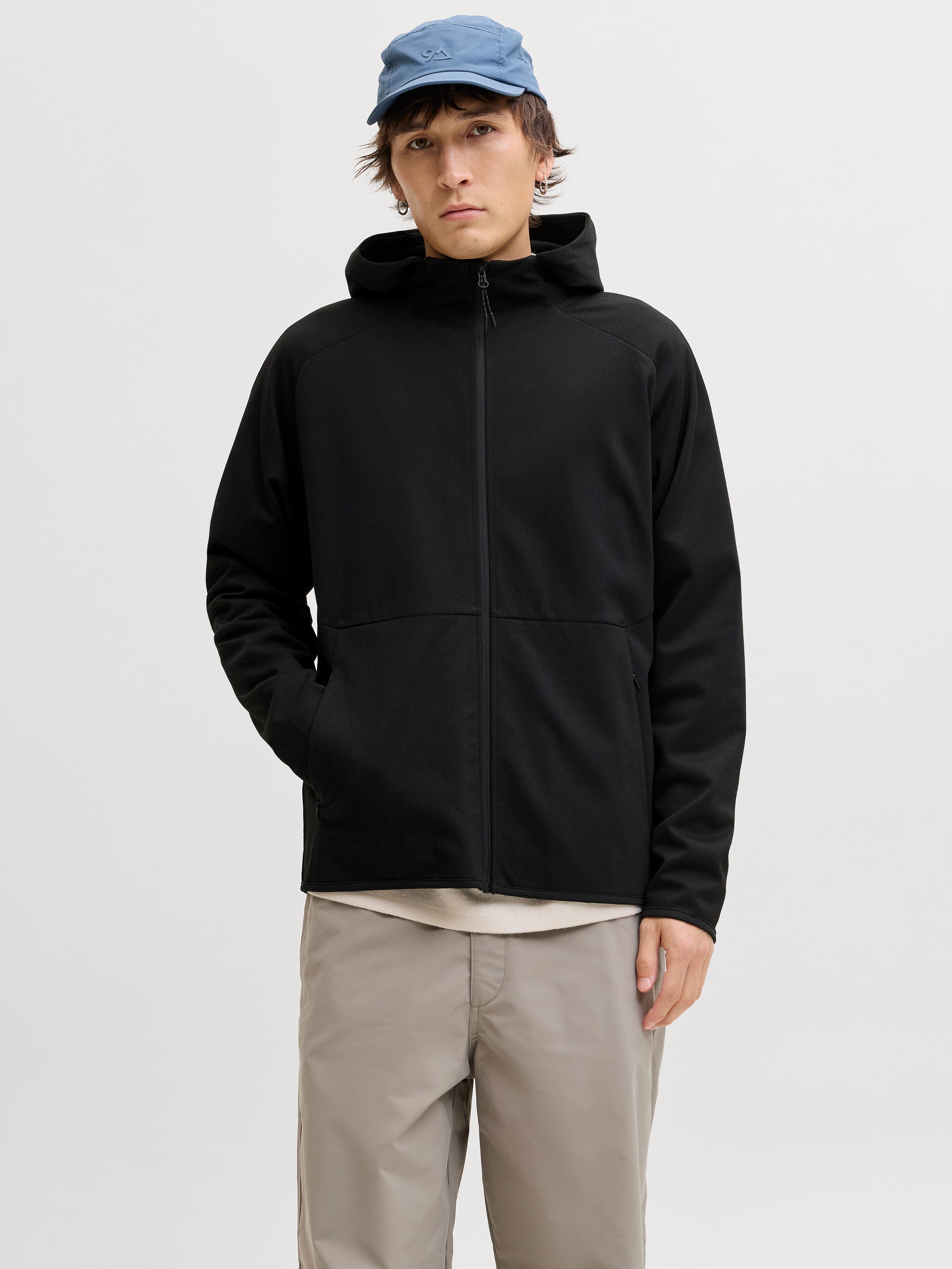Sweatshirt JACK & JONES "JJEBASE SWEAT ZIP HOOD SN", Herren, Gr. XL, schwarz, angeraute Sweatware, Obermaterial: 75% Polyester, 21% Baumwolle, 4% Elasthan, unifarben, Sweatshirts Sweatshirt, mit Kaputze