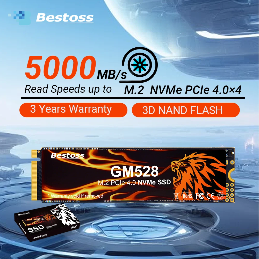Bestoss NVMe SSD PCIe 4.0 M.2 2280 TLC 512 GB 1 TB 2 TB Internes Solid-State-Laufwerk für Gaming-Laptops und Desktops Image