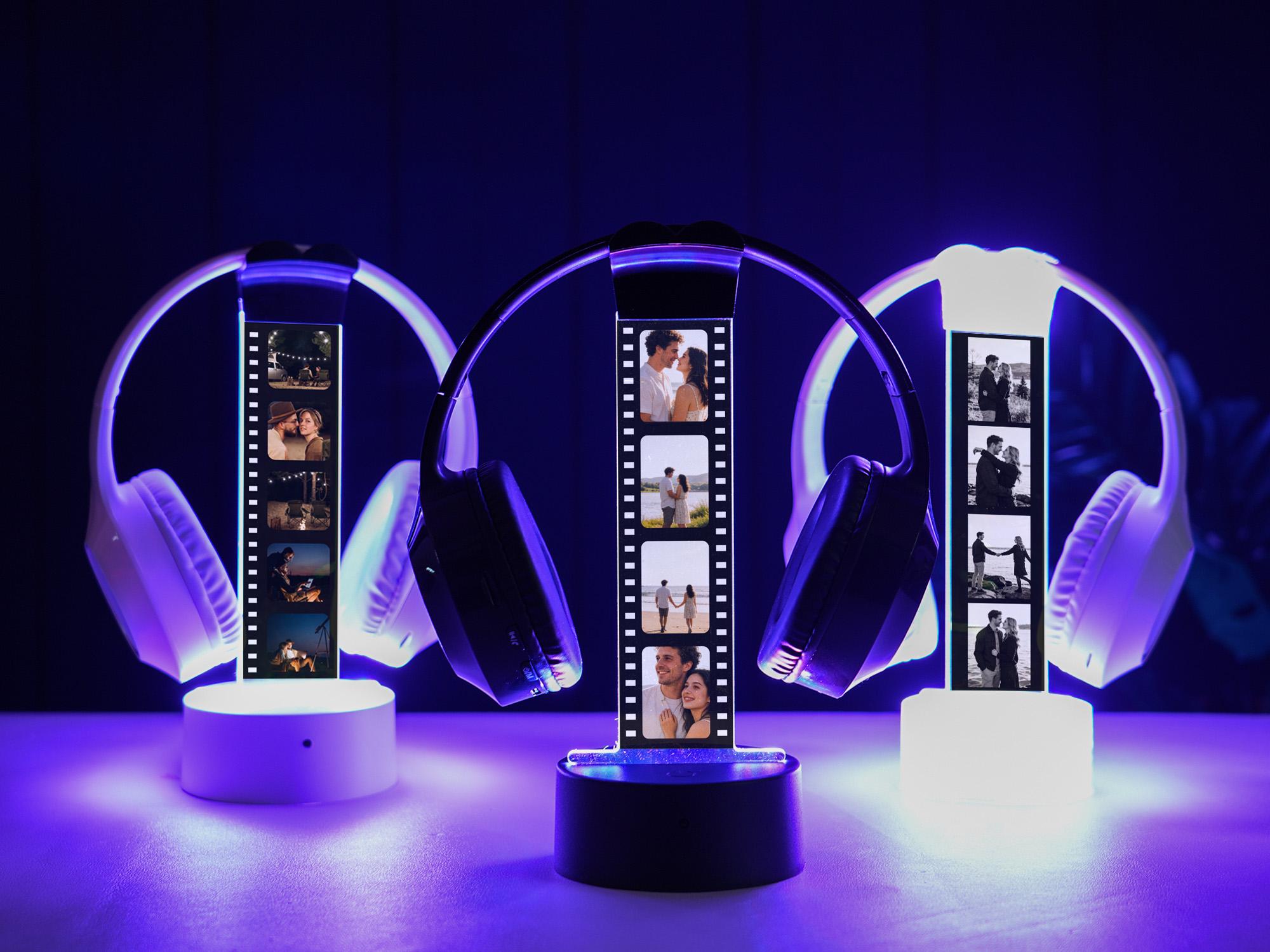 Supporto per cuffie LED RGB personalizzato, supporto per cuffie con foto di coppia personalizzata, regalo decorativo per videogiochi per fidanzato e g