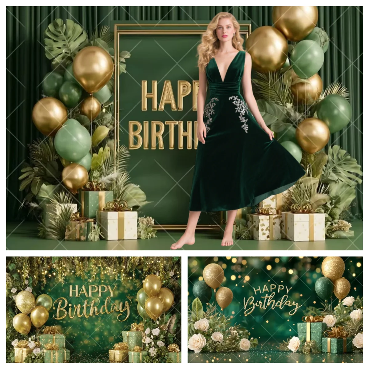 Alles Gute zum Geburtstag Party Fotografie Hintergrund grüne Blume Wand Luftballons Baby Foto fotografischen Hintergrund für Frauen Studioaufnahmen Image