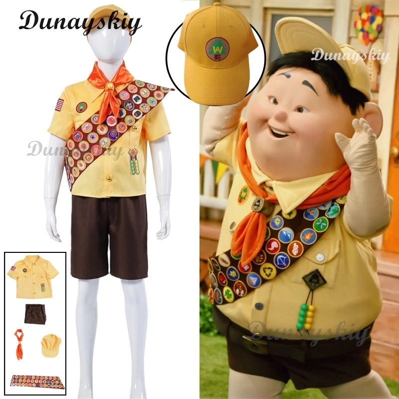 Wildnis-Explorer-Kostüm für Kinder, UP Russell, gelbes Hemd, Shorts und Mütze, Familienhemden, Up Russell Wilderness Explorer-Ballons Image