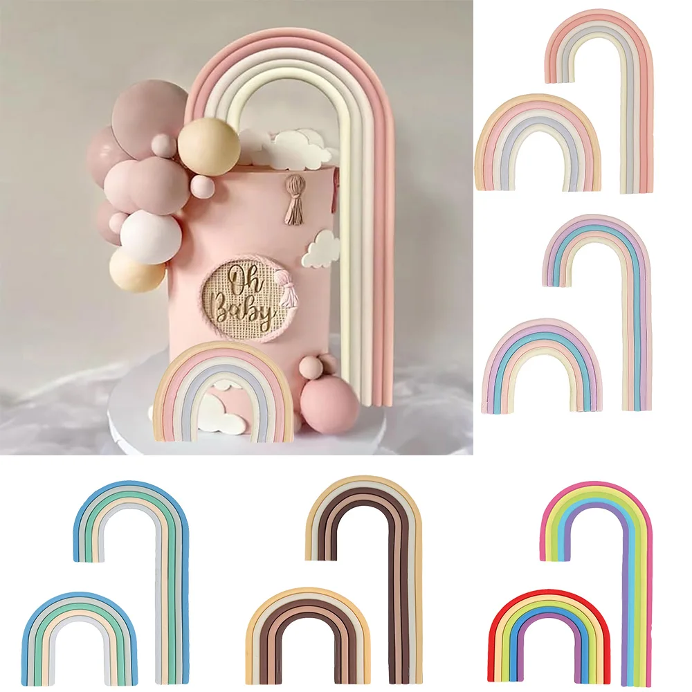 1 Stück Regenbogen-Kuchenaufsatz, Boho, Rosa, Blau, Braun, Geburtstagstorte, DIY-Dekorationen für Babyparty, Hochzeit, Party, Cupcake-Dekoration, Zubehör Image