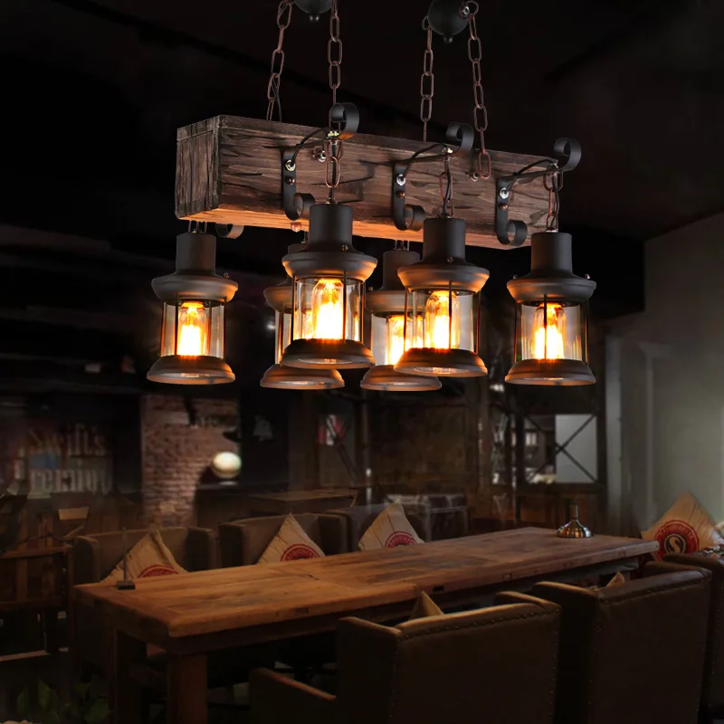 Industrieller Stil Design Retro Eisen Kronleuchter Kreative Restaurant Bar Amerikanische Nostalgische Land Bar Café Boot Holz Pendelleuchte