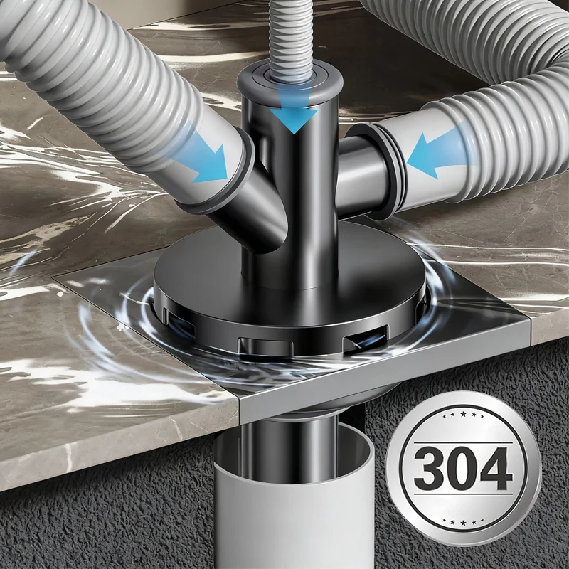 Washing Machine Drain Pipe Floor Drain Connector Odor Proof Dryer Sweeping Robot Wash Basin Stainless Steel Drain Tee