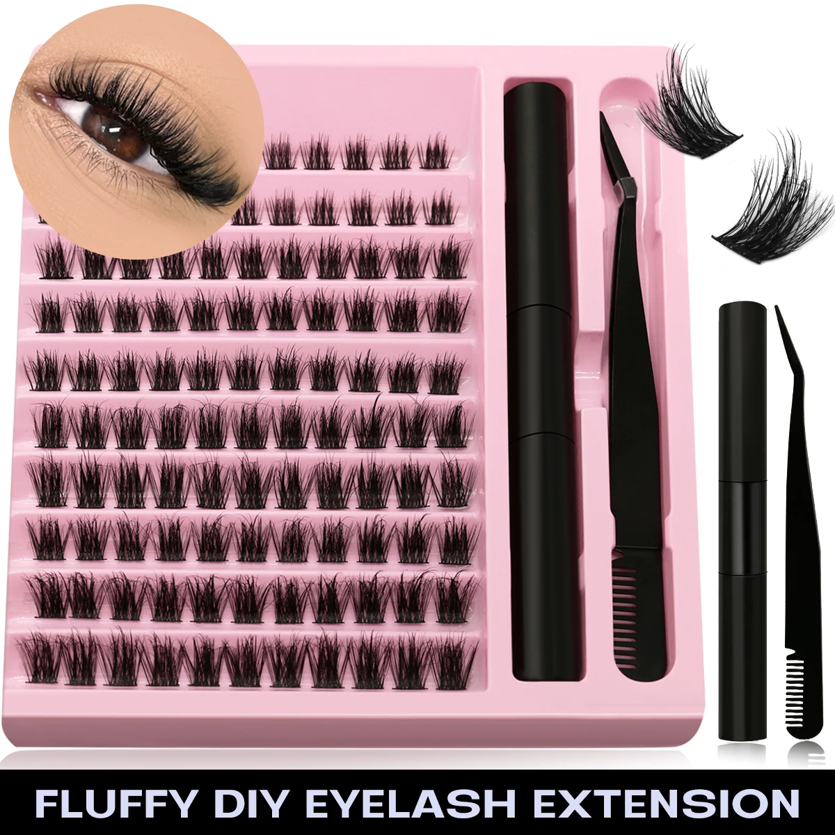 Lasvirey Lash Cluster Kit DIY Wimpernverlängerung Einzelwimpern Set Dicke, flauschige Clusterwimpern mit Wimpernbindung und Siegel