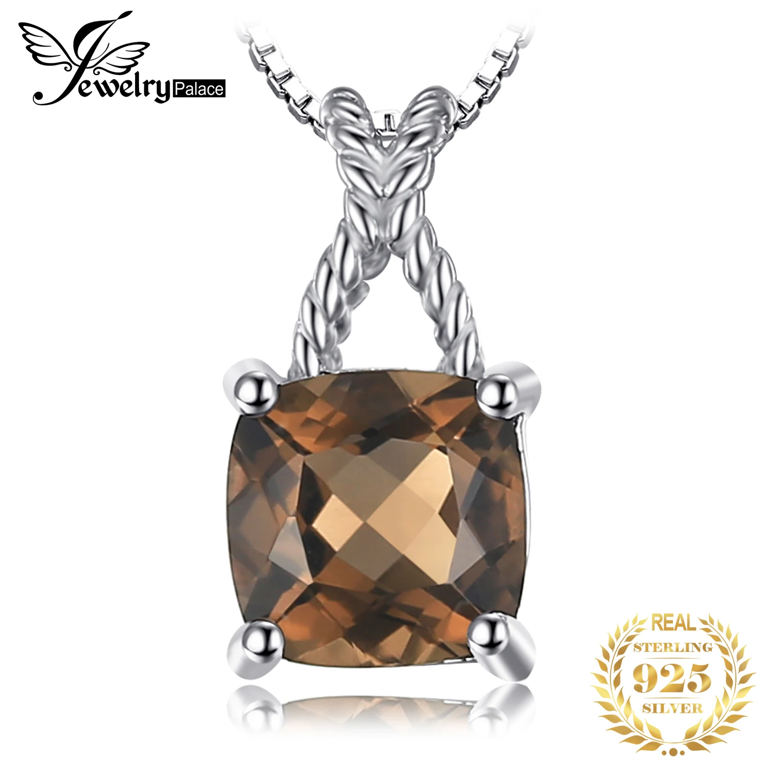 JewelryPalace Collana con ciondolo in argento sterling 925 con quarzo fumé naturale quadrato Collana con pietre preziose Collana da donna senza catena