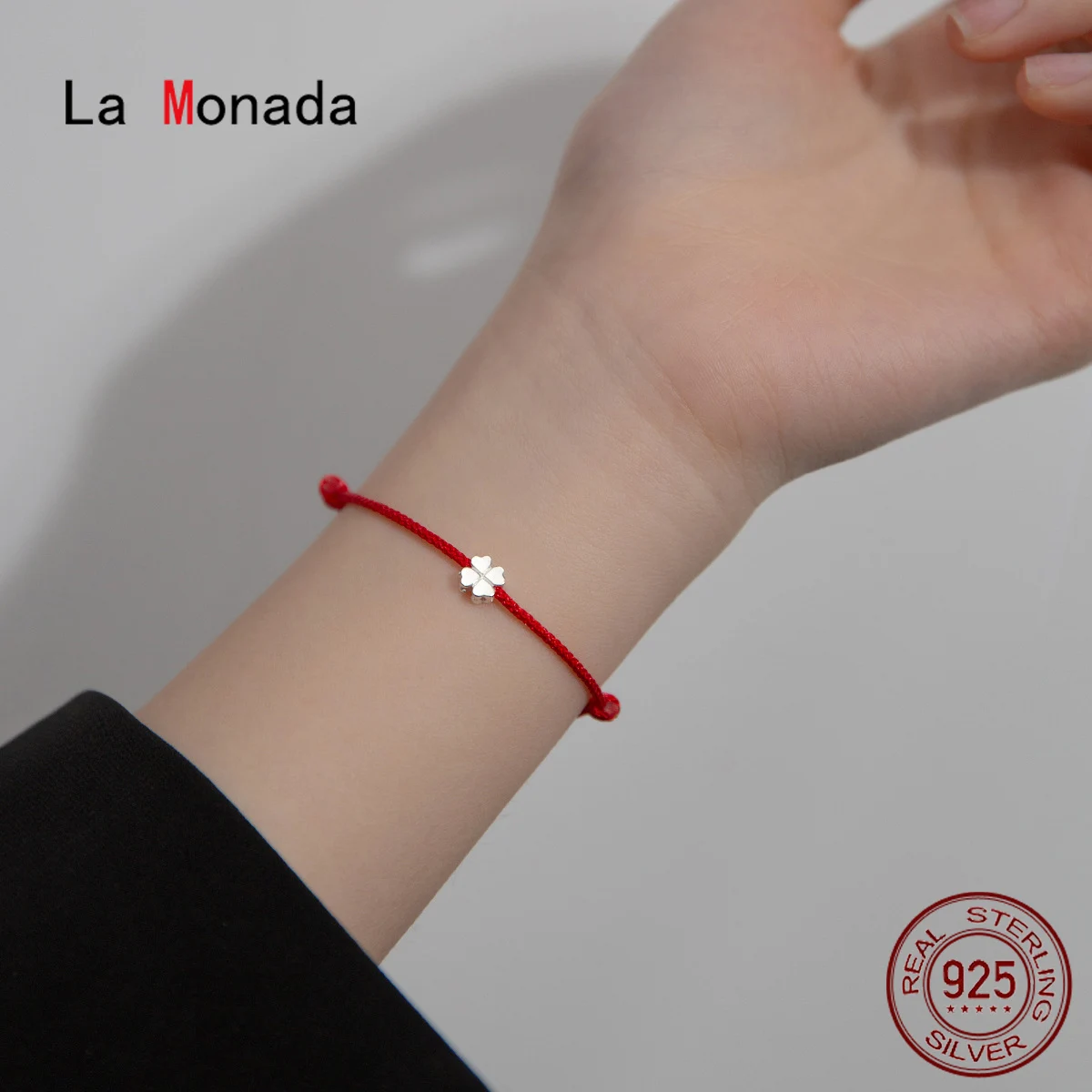La Monada 15–26 cm 925er Sterlingsilber, rotes Seil, Armbänder, Blume, roter Faden, Linie, Schnur, Schmuck, Armbänder für Frauen, Studentin, Mädchen