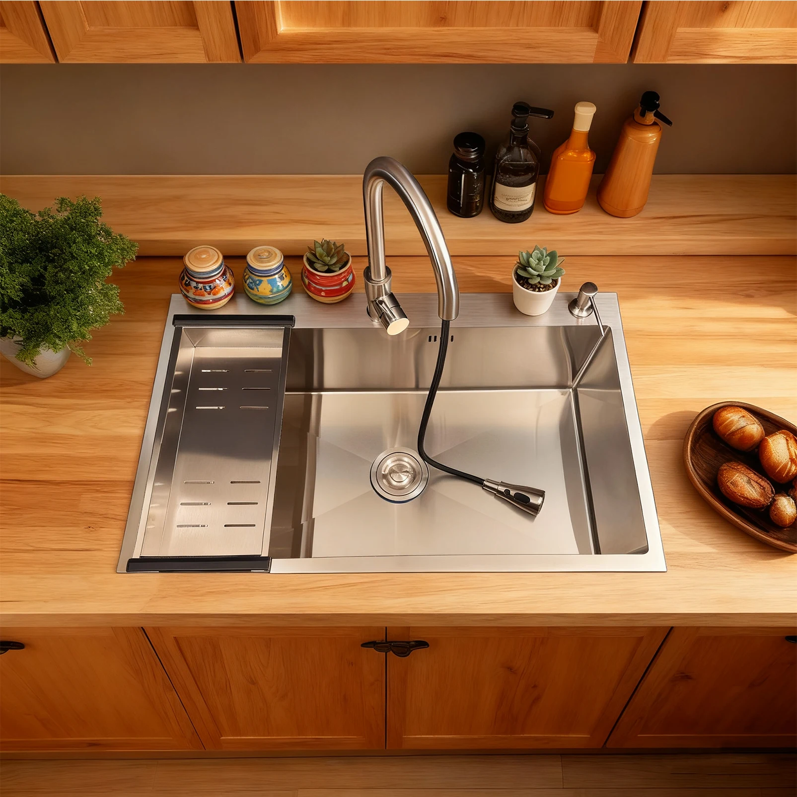 Évier de cuisine argenté, grand évier de cuisine en acier inoxydable à cuvette unique sous plan, évier de cuisine moderne pour poste de travail