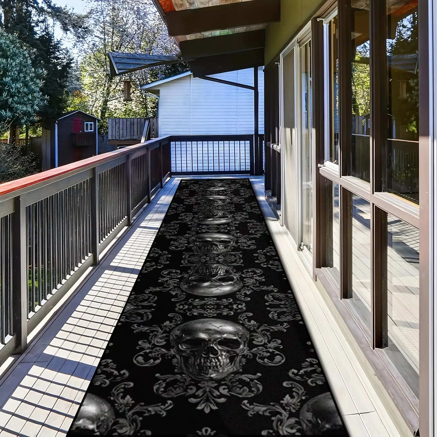 Vikama Crystal Velvet Black Skull Carpet - Balcony, Corridor Floor Mat, Kitchen Floor Mat, Door Mat, Hall Floor Mat, Living Room