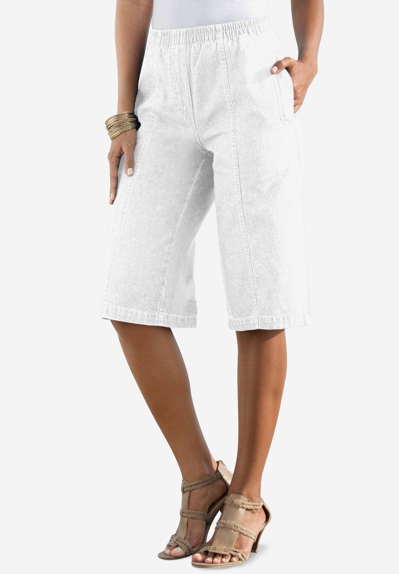 Plus Size Women's Plus Size Easy-Wear Bermuda Short by Roaman's in White Denim (Size 36 W) Shorts