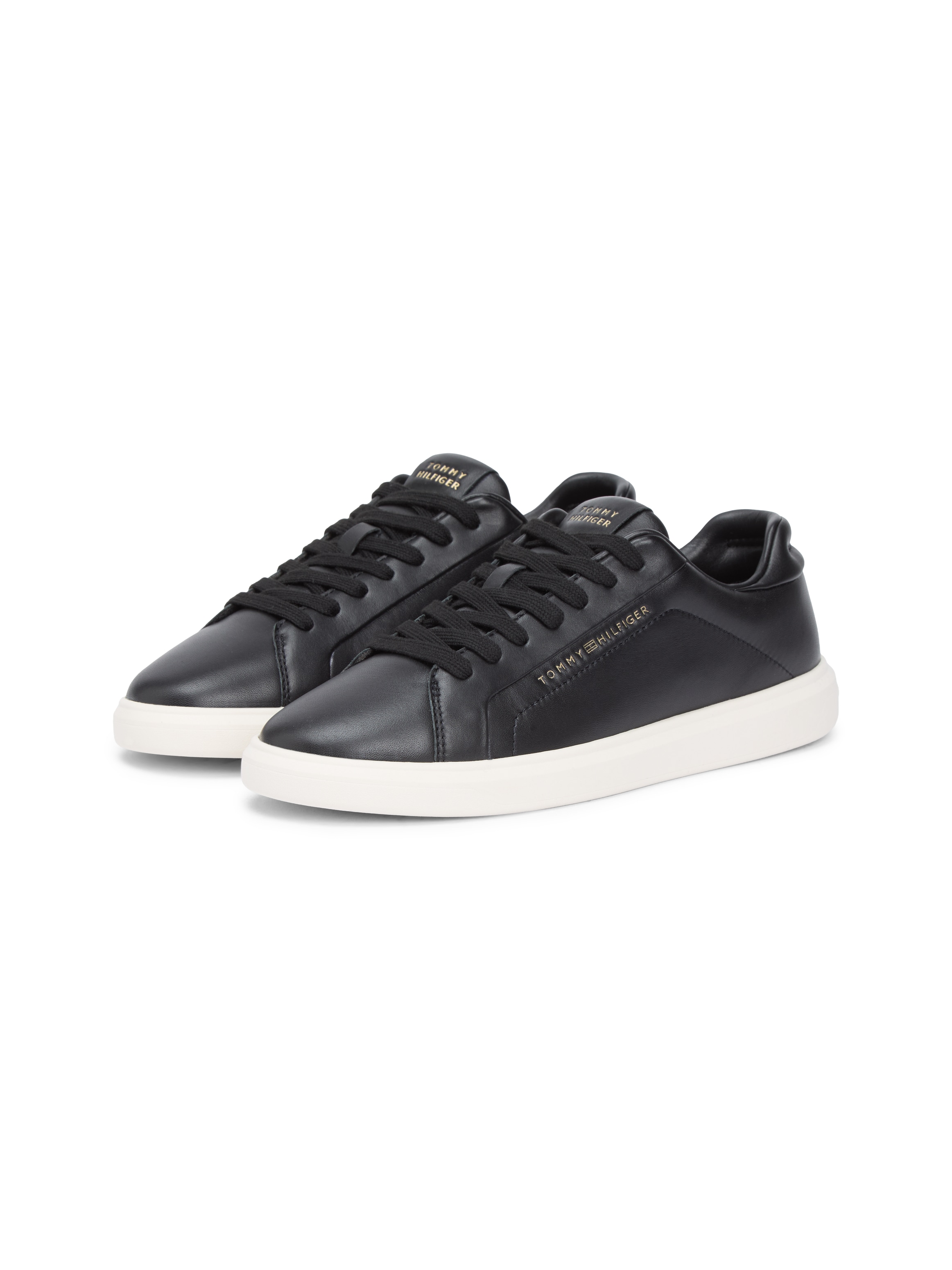 Plateausneaker TOMMY HILFIGER "ICON COURT LIGHT WEIGHT SHINNY", Damen, Gr. 41, schwarz, Leder, Lederimitat, Schuhe Plateausneaker, Freizeitschuh, Halbschuh, Schnürer mit TH-Logo - klein ausfallend