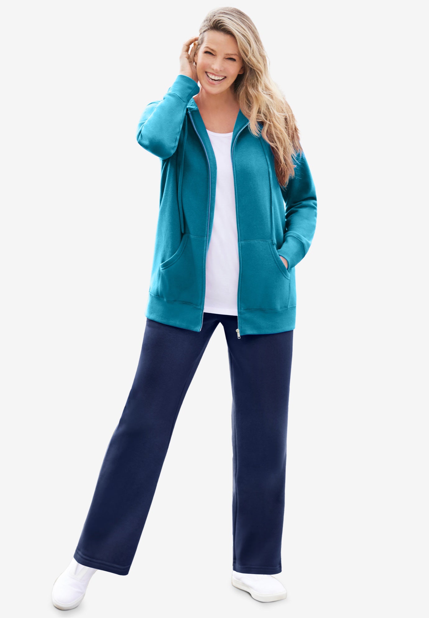 Plus Size Women's Better Fleece Zip-Front Hoodie by Woman Within in Deep Teal (Size S)