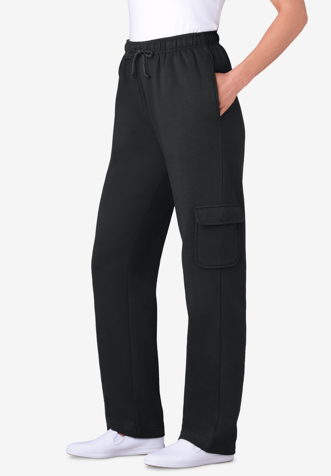 Plus Size Women's Better-Fleece Pull-On Cargo Sweatpants by Woman Within in Black (Size 1X)