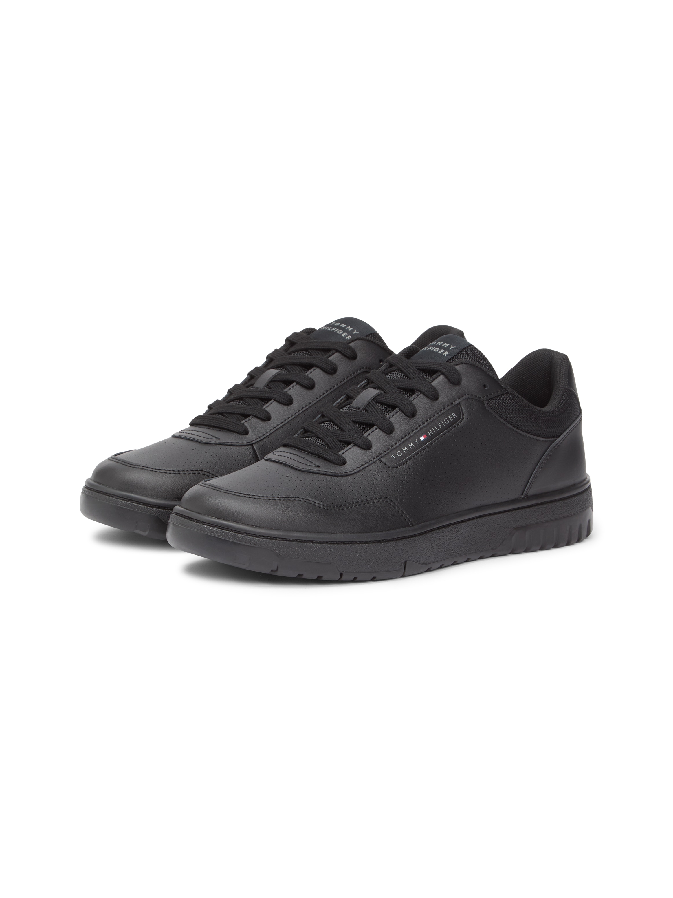 Sneaker TOMMY HILFIGER "BASKET CORE LITE LTH BLOCK", Herren, Gr. 45, schwarz, Leder, Lederimitat, Textil, Schuhe Sneaker, Freizeitschuh, Halbschuh, Schnürschuh mit seitlicher Logoverzierung