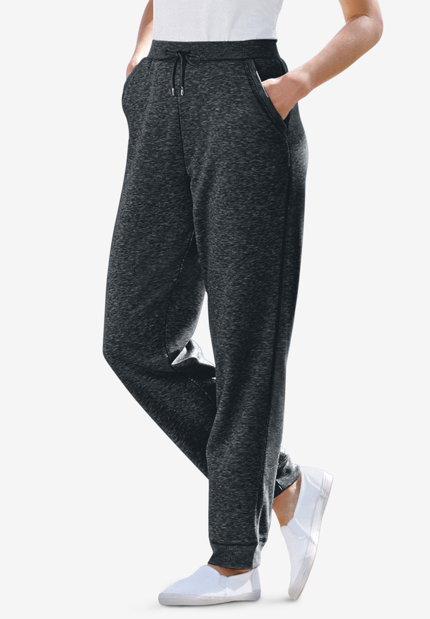 Plus Size Women's Better-Fleece Pull-On Jogger Sweatpants by Woman Within in Heather Charcoal (Size 2X)