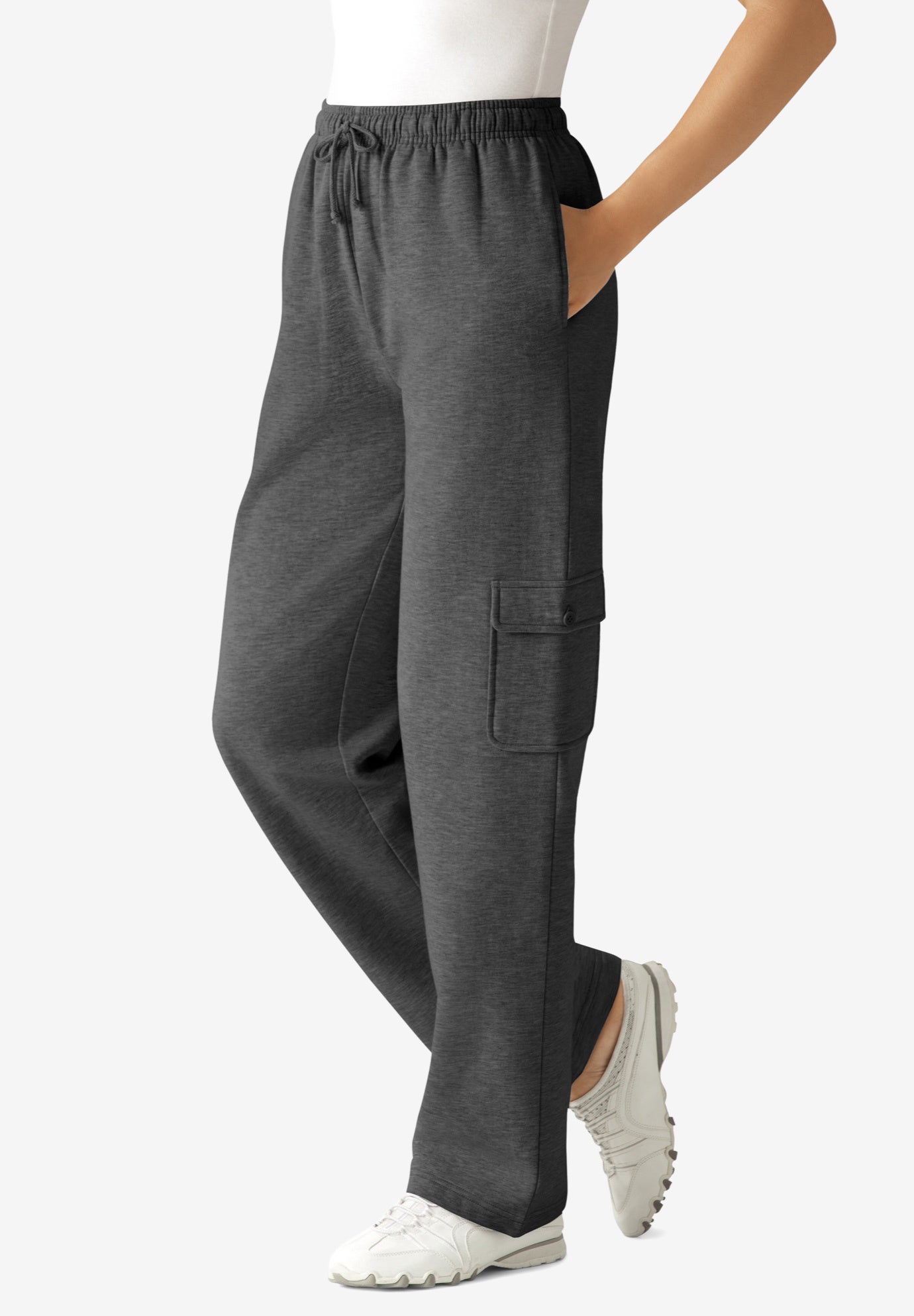 Plus Size Women's Better-Fleece Pull-On Cargo Sweatpants by Woman Within in Heather Charcoal (Size 3X)