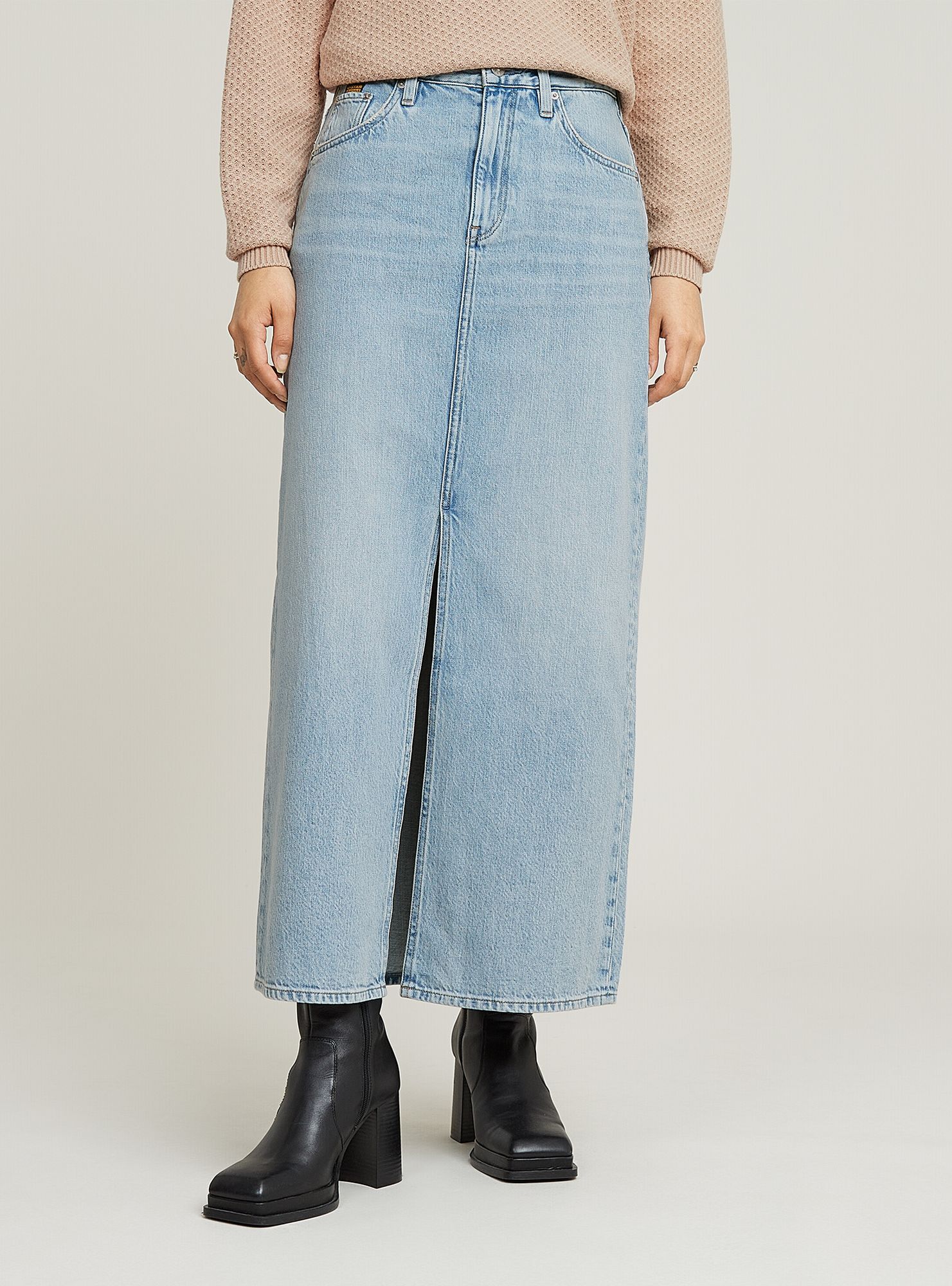 Jeanskleid G-STAR "Viktoria Long Rock", Damen, Gr. 31, Normalgrößen, sun faded cloudburst, Obermaterial: 100% Baumwolle, Kleider