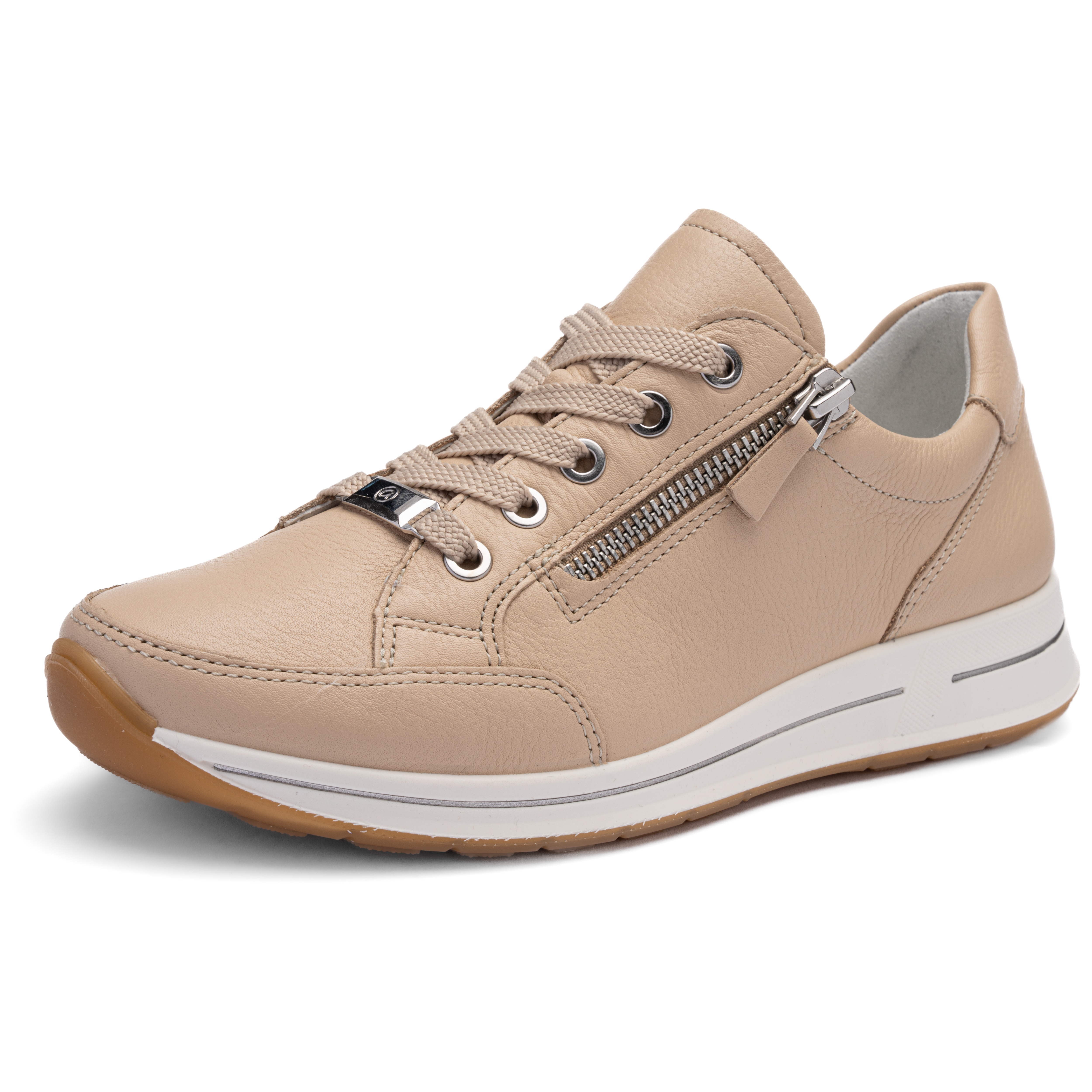 Keilsneaker ARA "OSAKA", Damen, Gr. 7 (41), hellbeige, Glattleder, unifarben, Schuhe, Freizeitschuh, Halbschuh, Schnürer in Komfortweite H (=sehr weit)