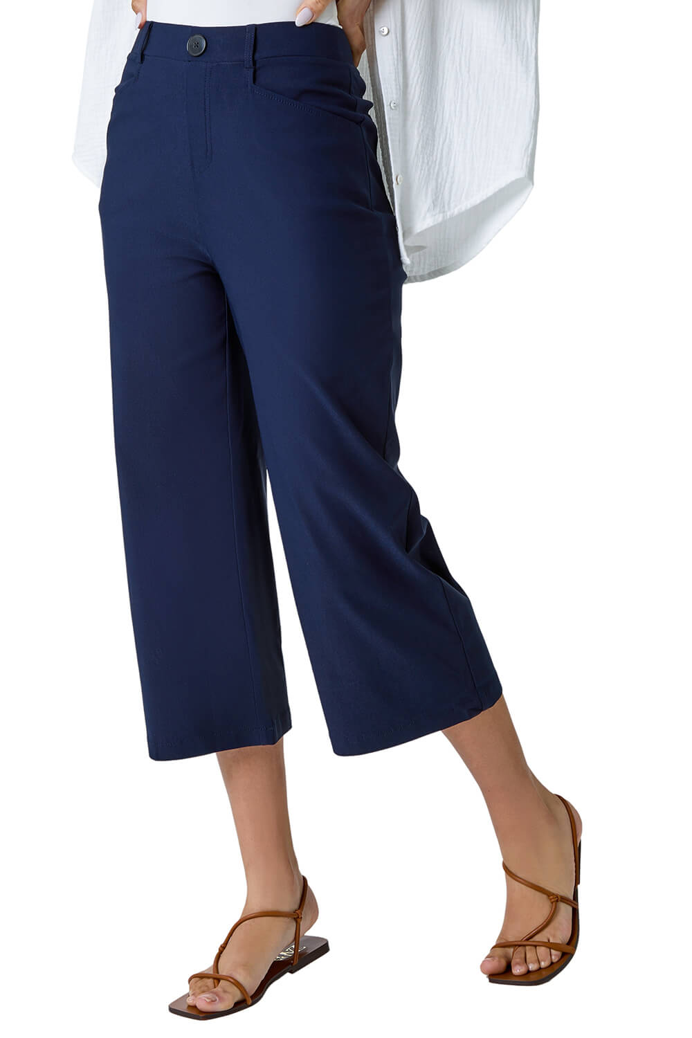 Roman Womens Cropped Stretch Culotte - Blue - Size 12 UK | Roman Sale | Discount Designer Brands