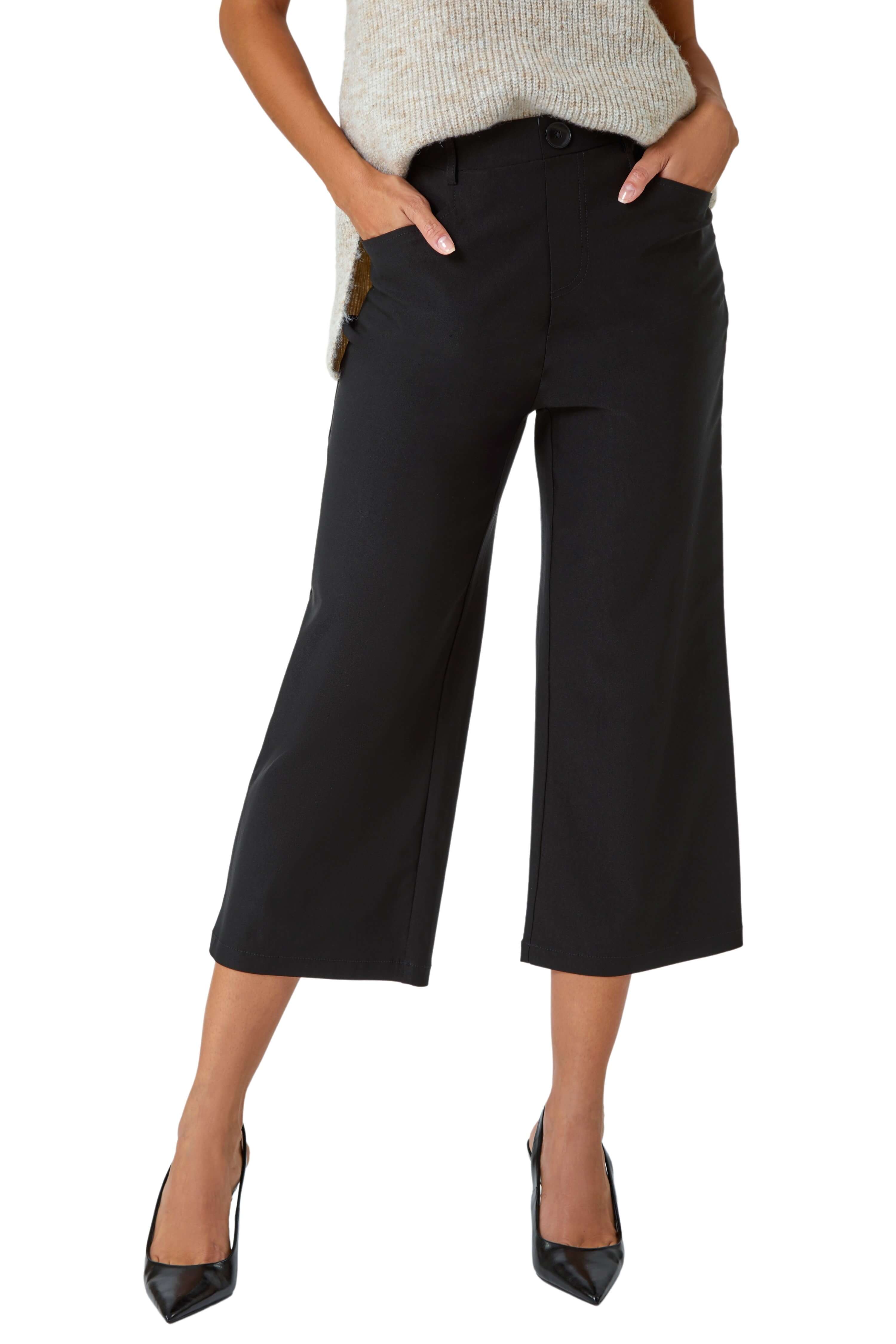 Roman Womens Cropped Stretch Culotte - Black - Size 16 UK | Roman Sale | Discount Designer Brands