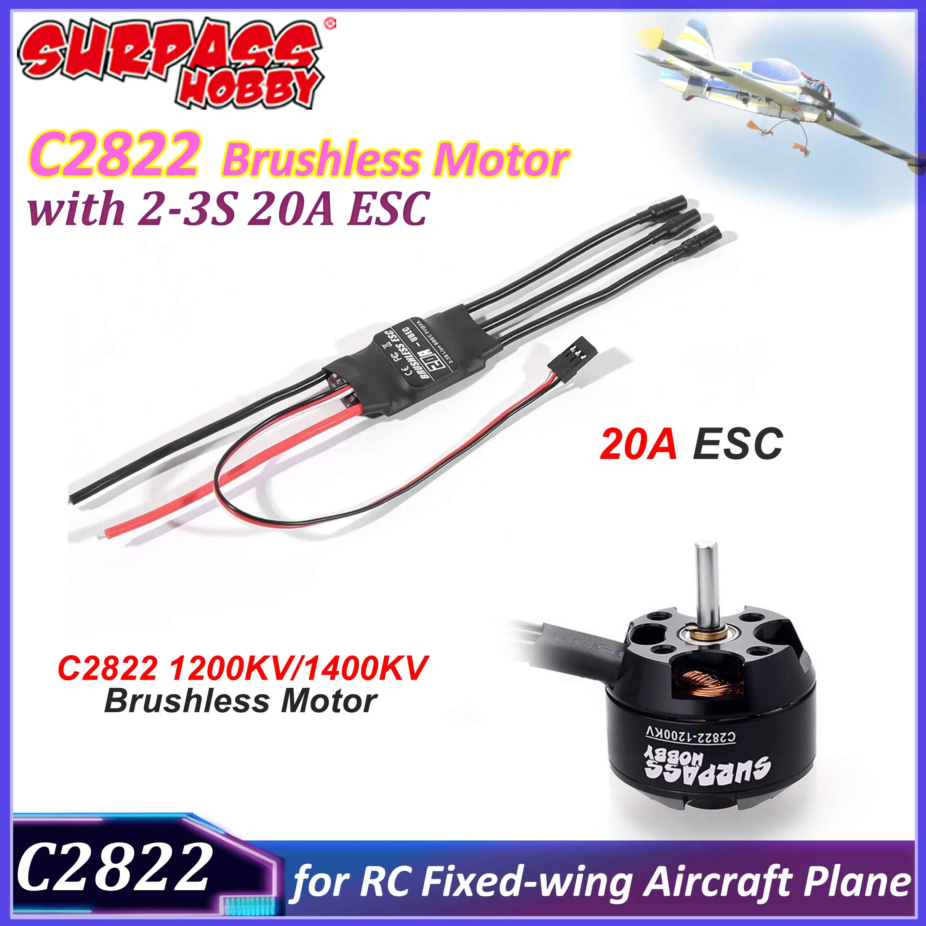 ÜBERTREFFEN HOBBY 2822 1200/1400KV Bürstenlosen Motor 20A ESC Combo 2-3S Geschwindigkeit Controller für RC Starrflügel Flugzeug Flugzeug Drone Teil