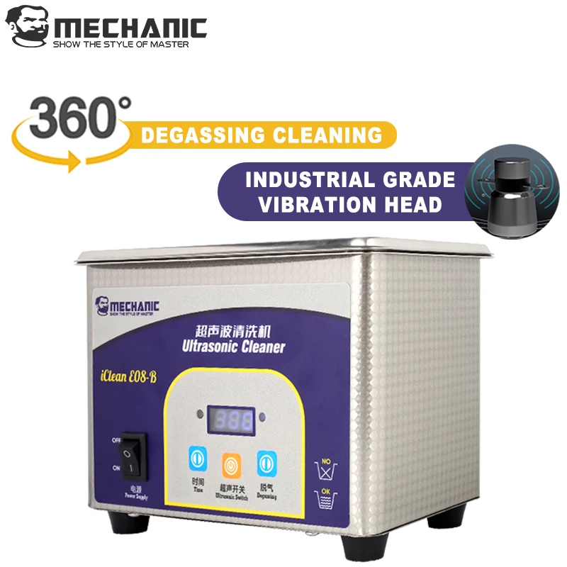 MECHANIC iClean-E08B Ultraschall Reiniger 0,8 L 80 W Hochfrequenz Reinigung Maschine Für Motherboard Objektiv Telefon Reparatur Waschen Werkzeuge Image