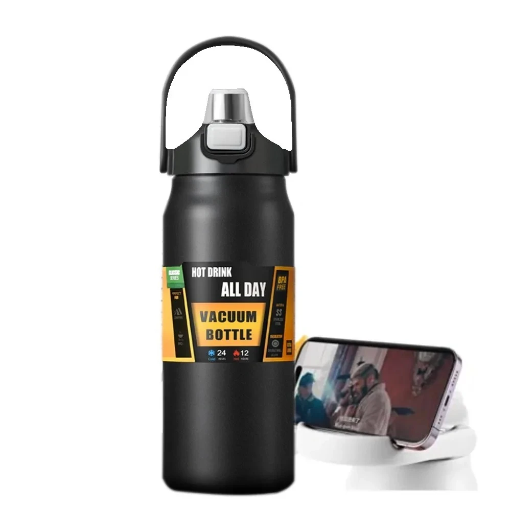 Große Kapazität Outdoor-Sport-Thermosflasche, tragbare Wasserflasche, Edelstahl, Vakuumisolierung mit Strohhalm, 800 ml/1000 ml/1500 ml Image