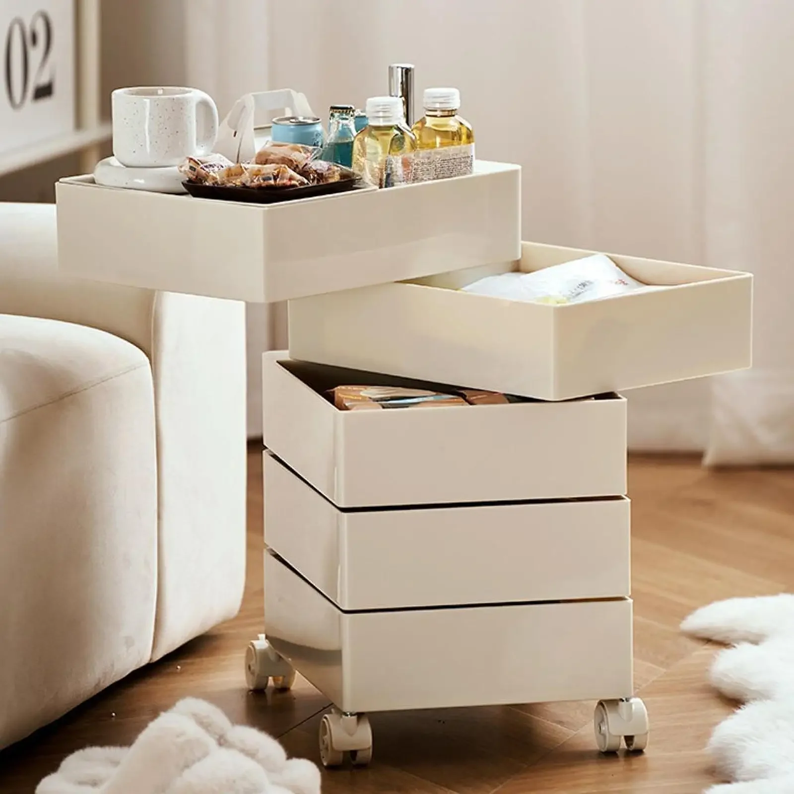 Drehbarer Aufbewahrungsschrank, beweglicher Nachttisch, Seitenschrank, Kosmetik-Aufbewahrungsschrank, Schlafzimmer, Wohnzimmer, Möbel, Nachttisch